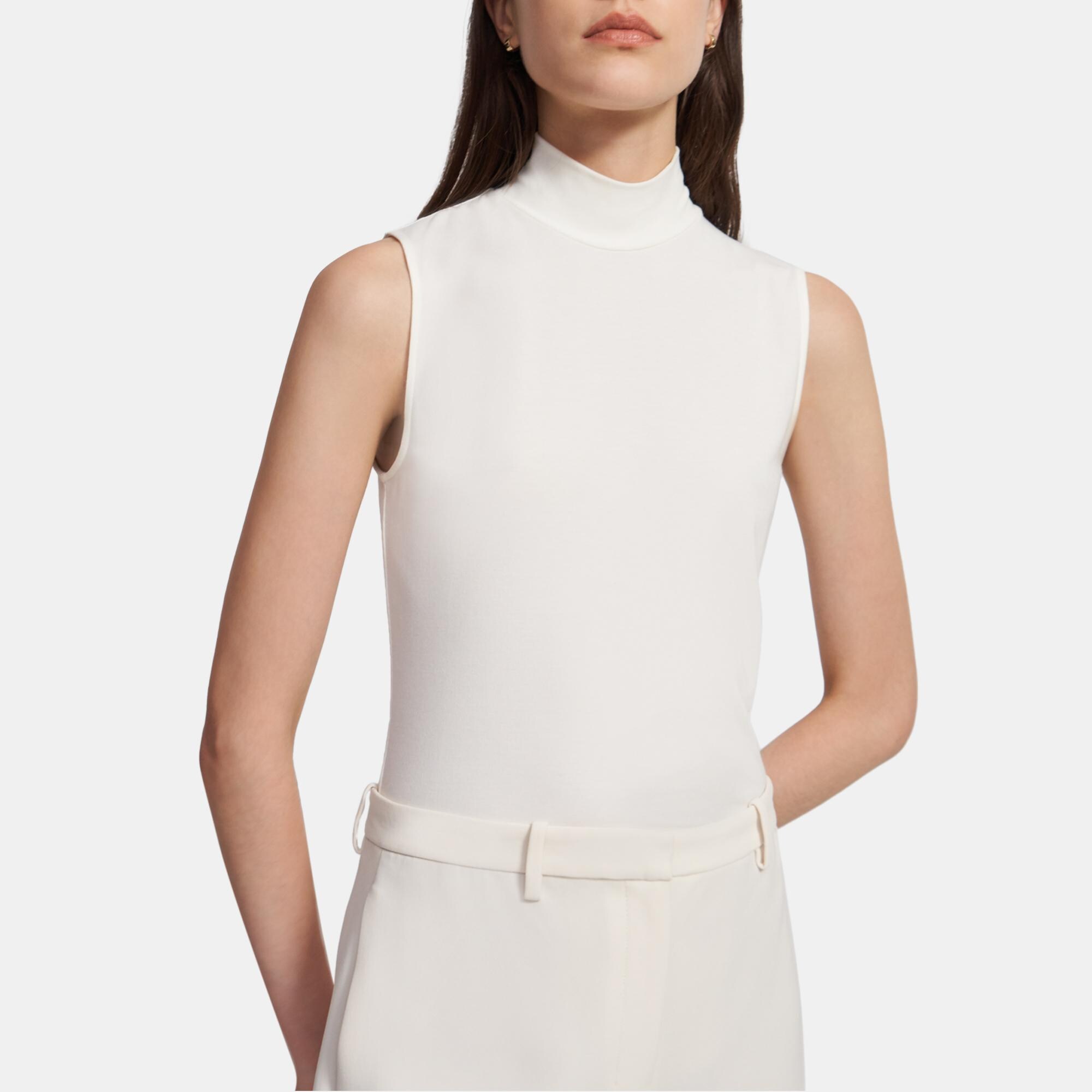 Sleeveless Turtleneck in Ribbed Viscose