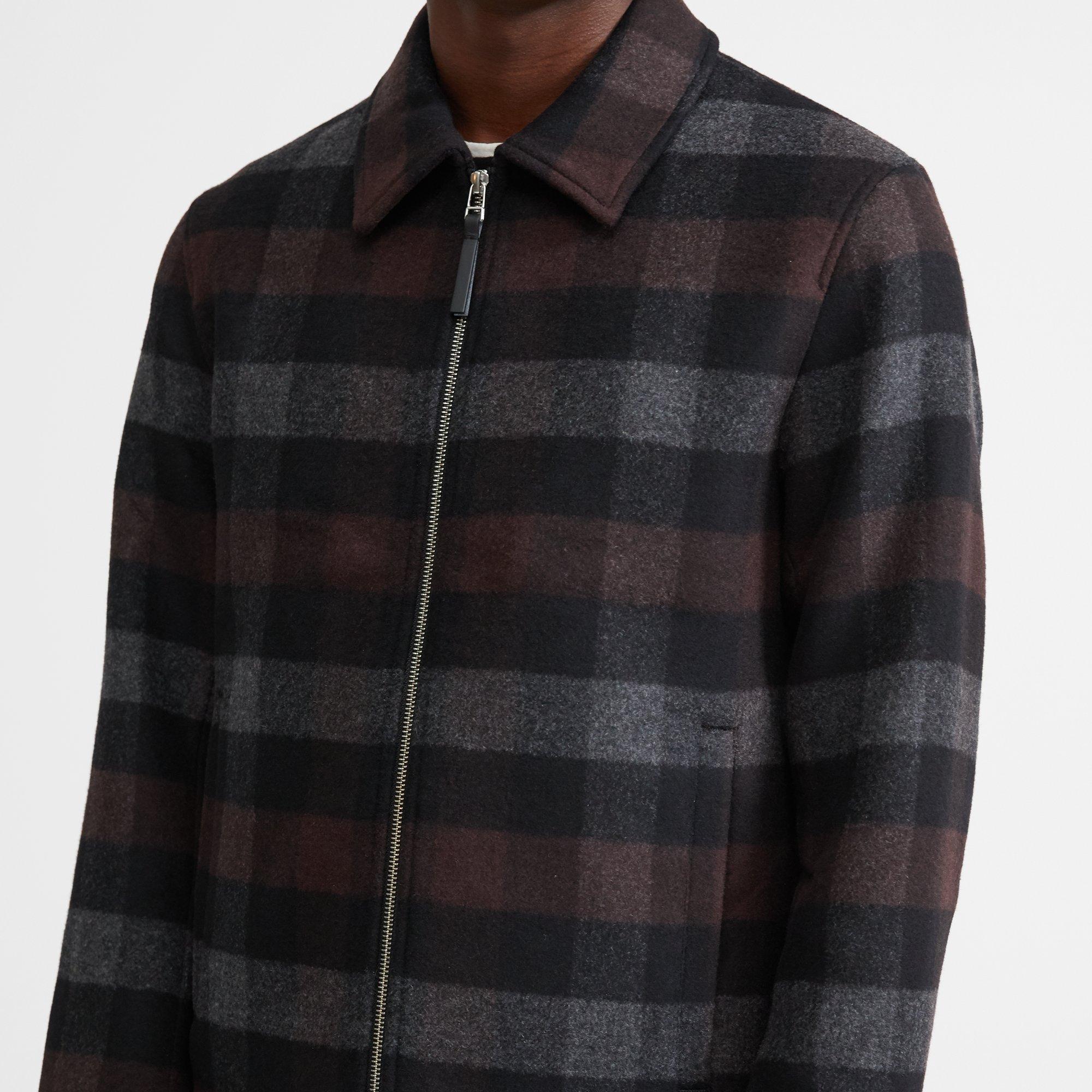 Wool Melton Plaid Shirt Jacket | Theory