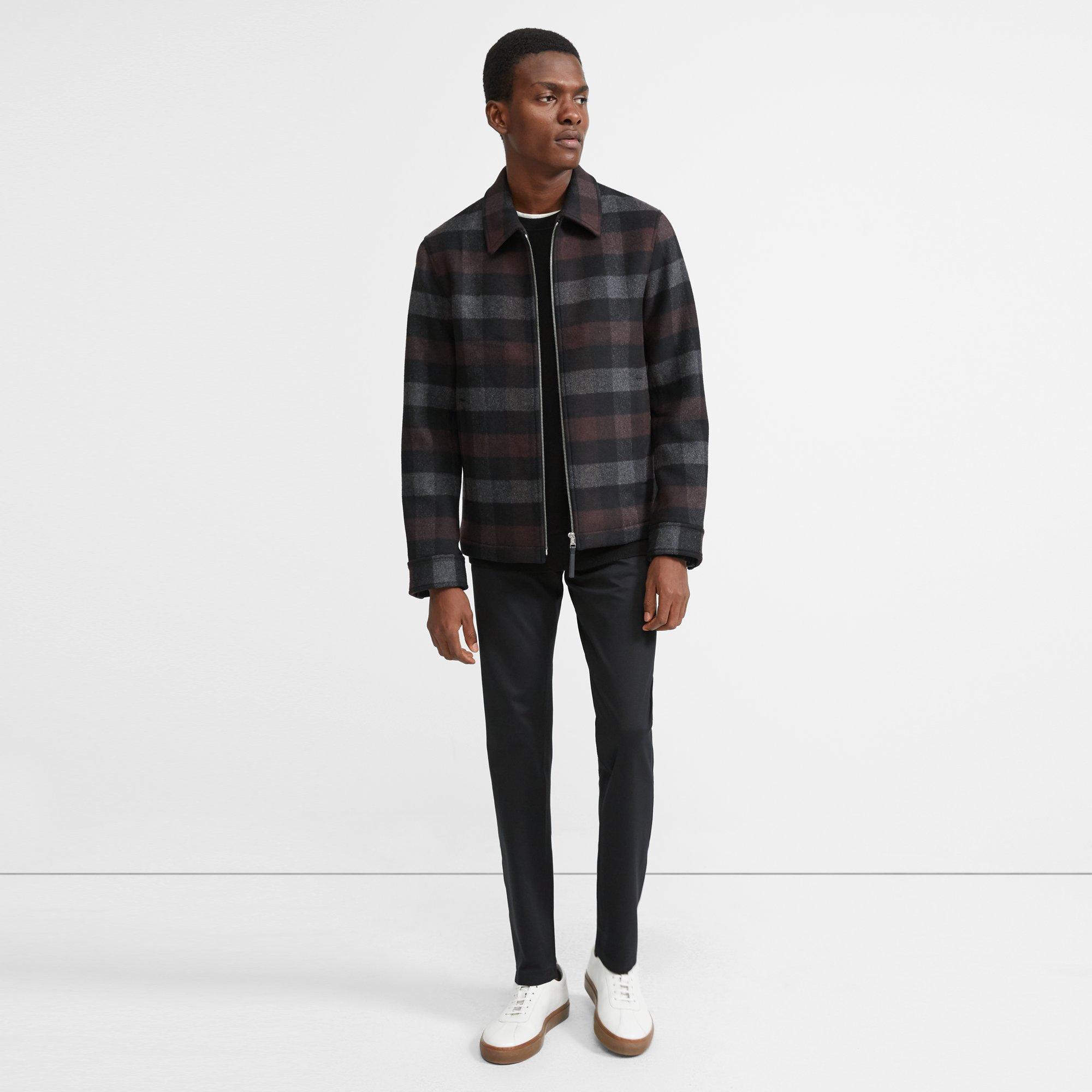 Theory Official Site | Wool Melton Plaid Shirt Jacket