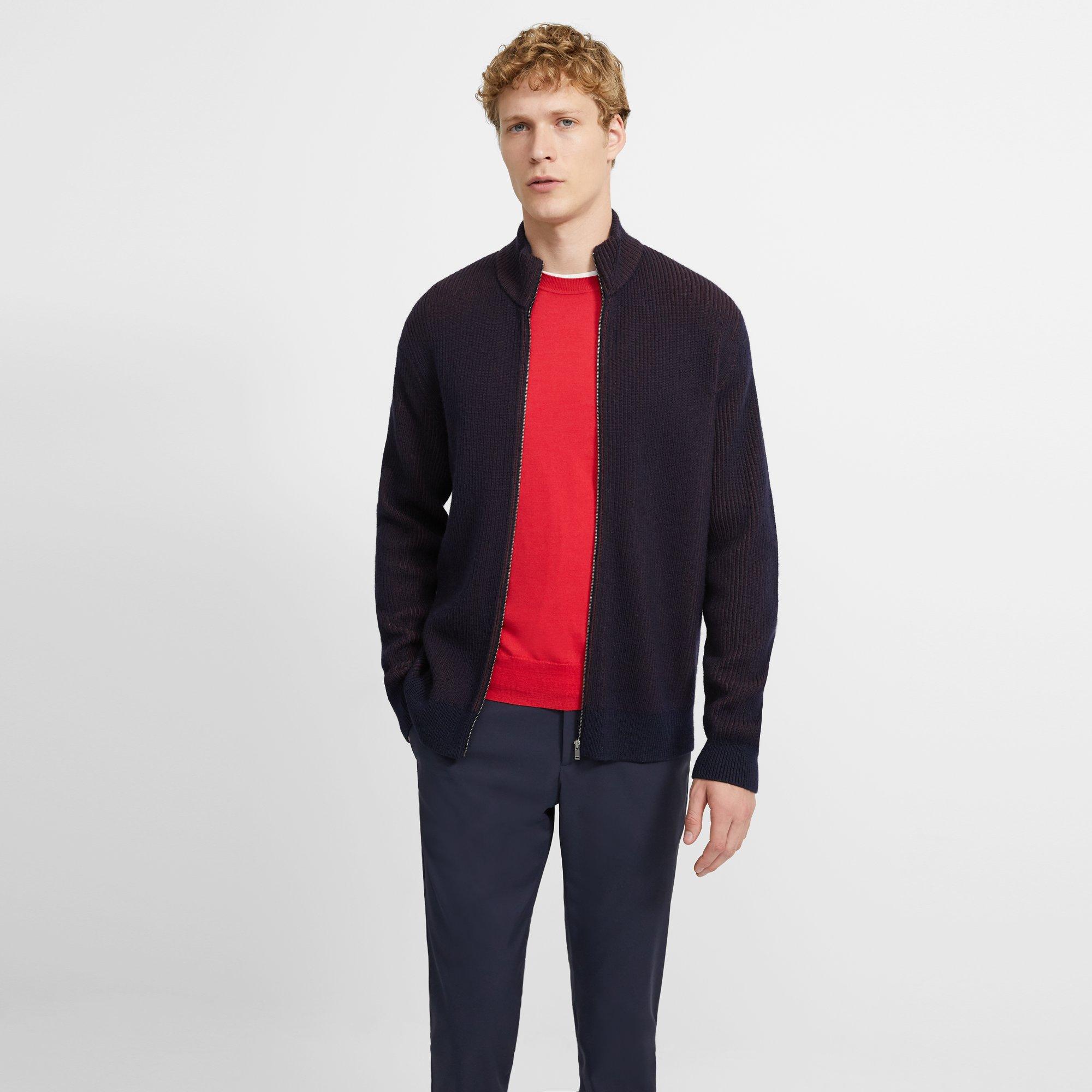 Mock Neck Zip Sweater in Ribbed Merino Wool