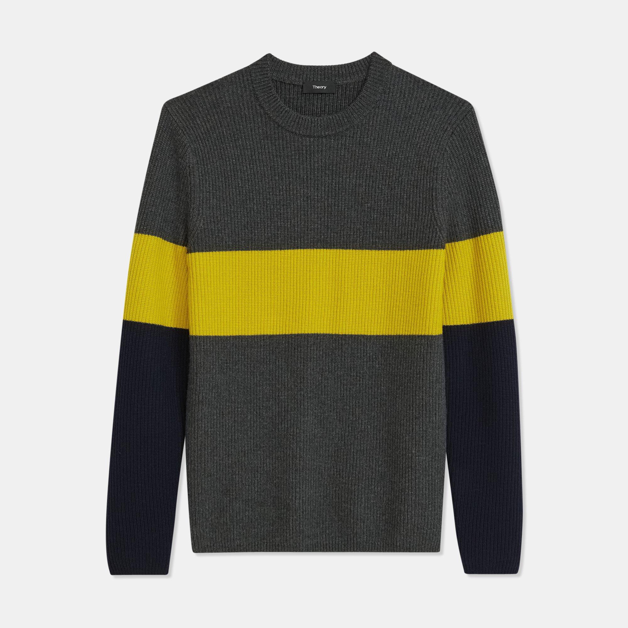 Crewneck Sweater in Color Block Merino Wool