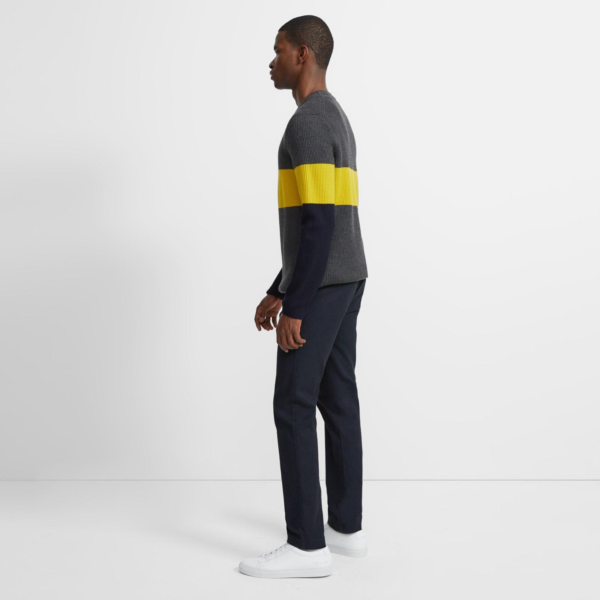 Crewneck Sweater in Color Block Merino Wool