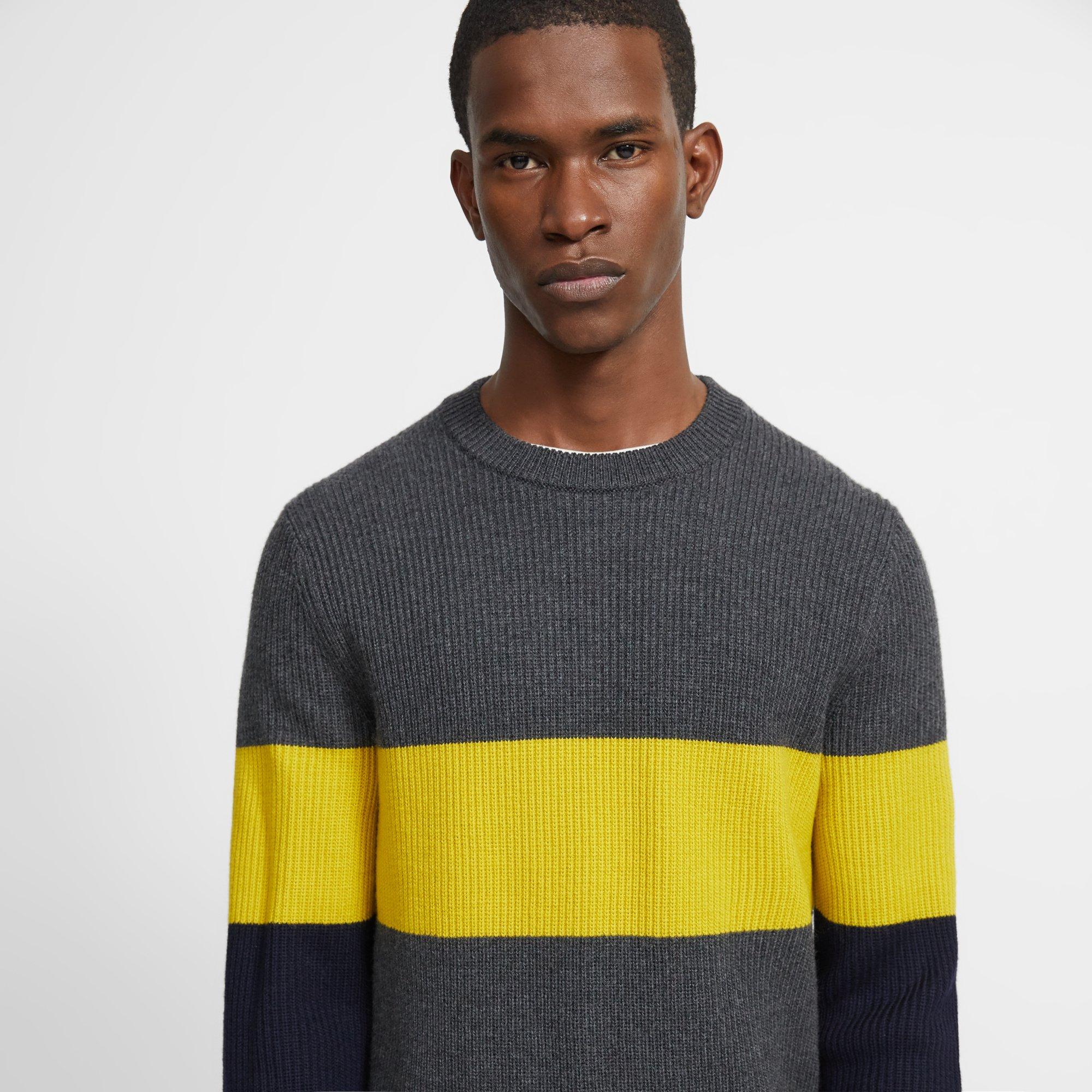 Crewneck Sweater in Color Block Merino Wool