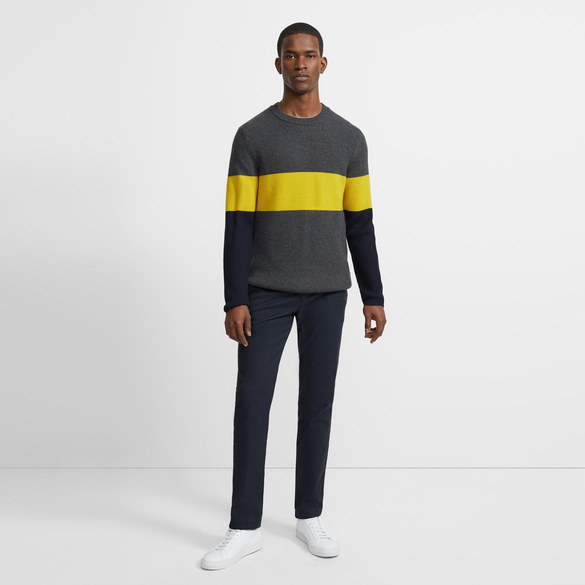 Crewneck Sweater in Color Block Merino Wool