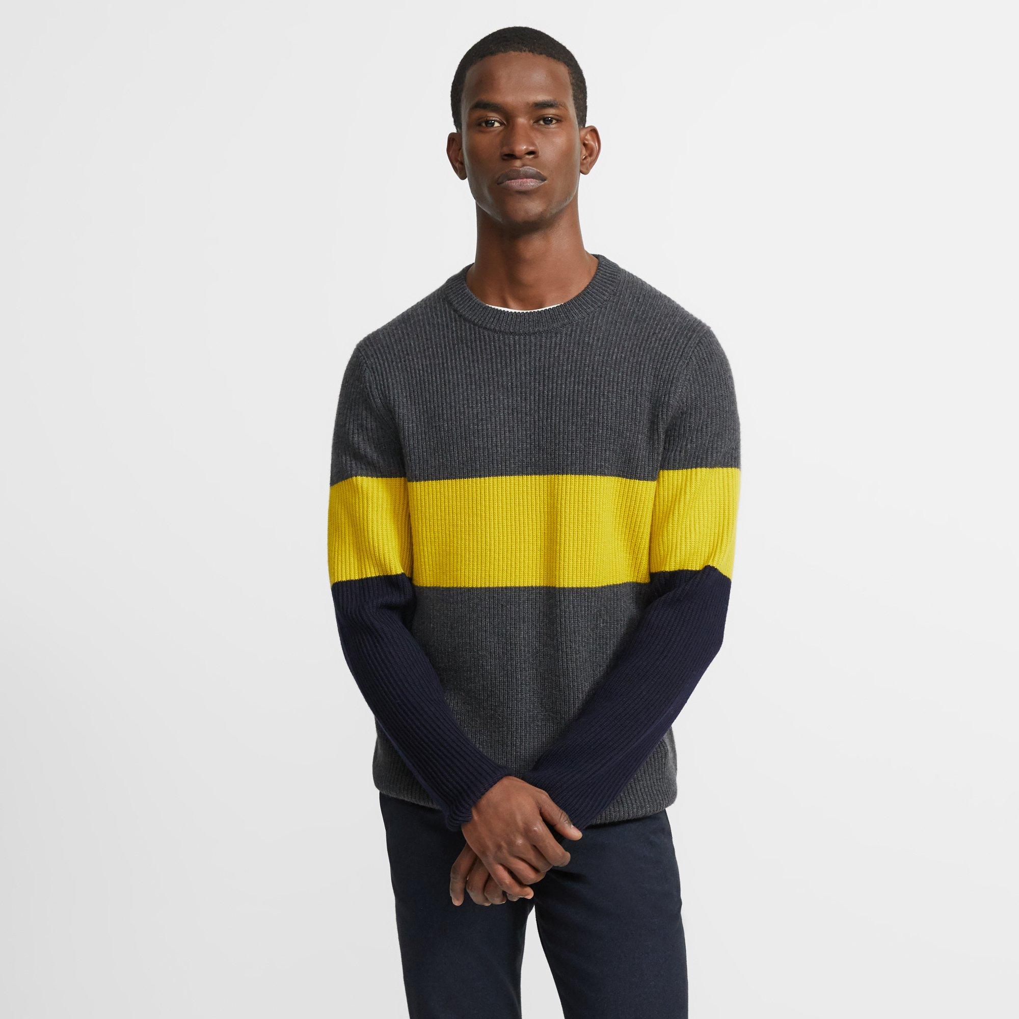 Crewneck Sweater in Color Block Merino Wool