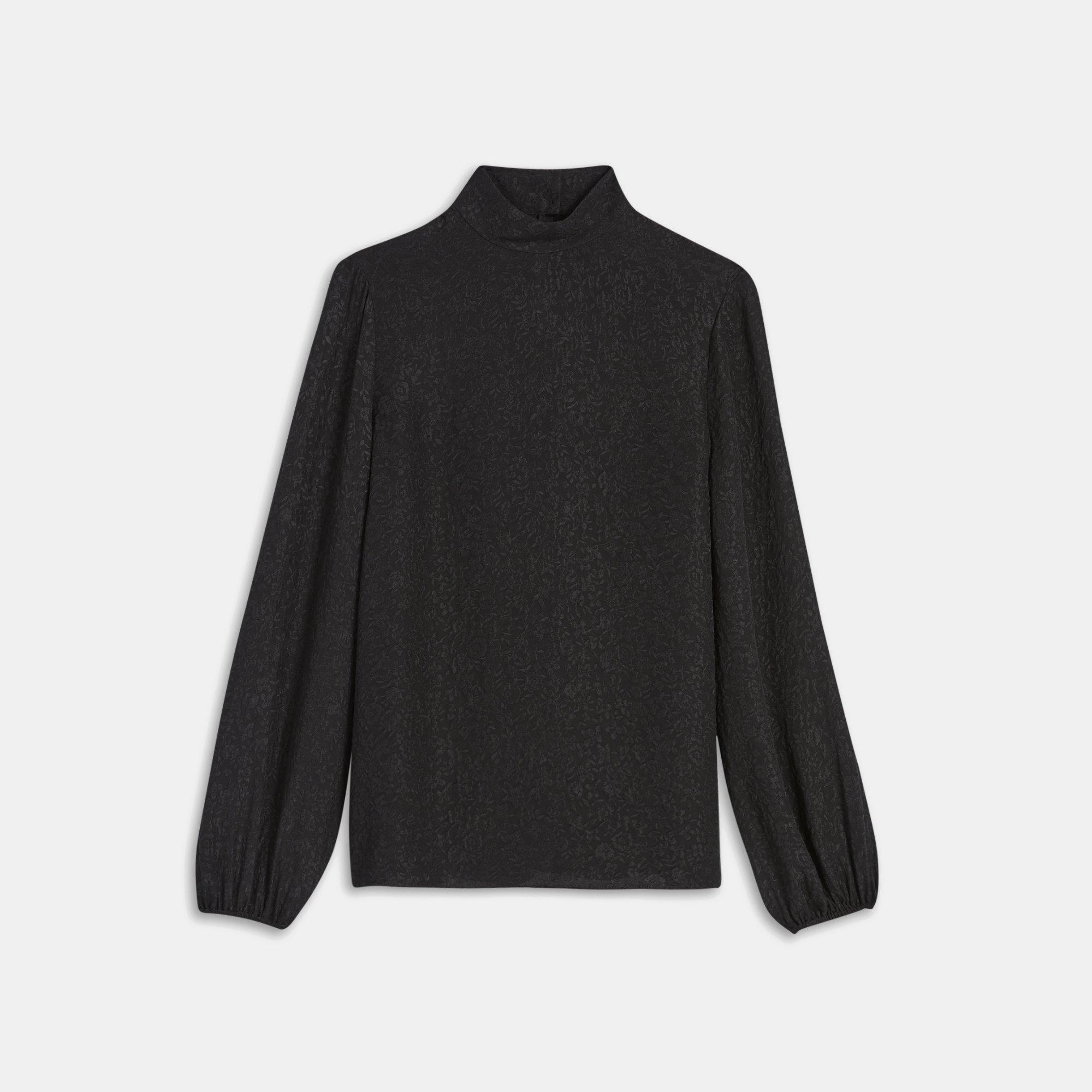 Mock Neck Top in Silk Cloque