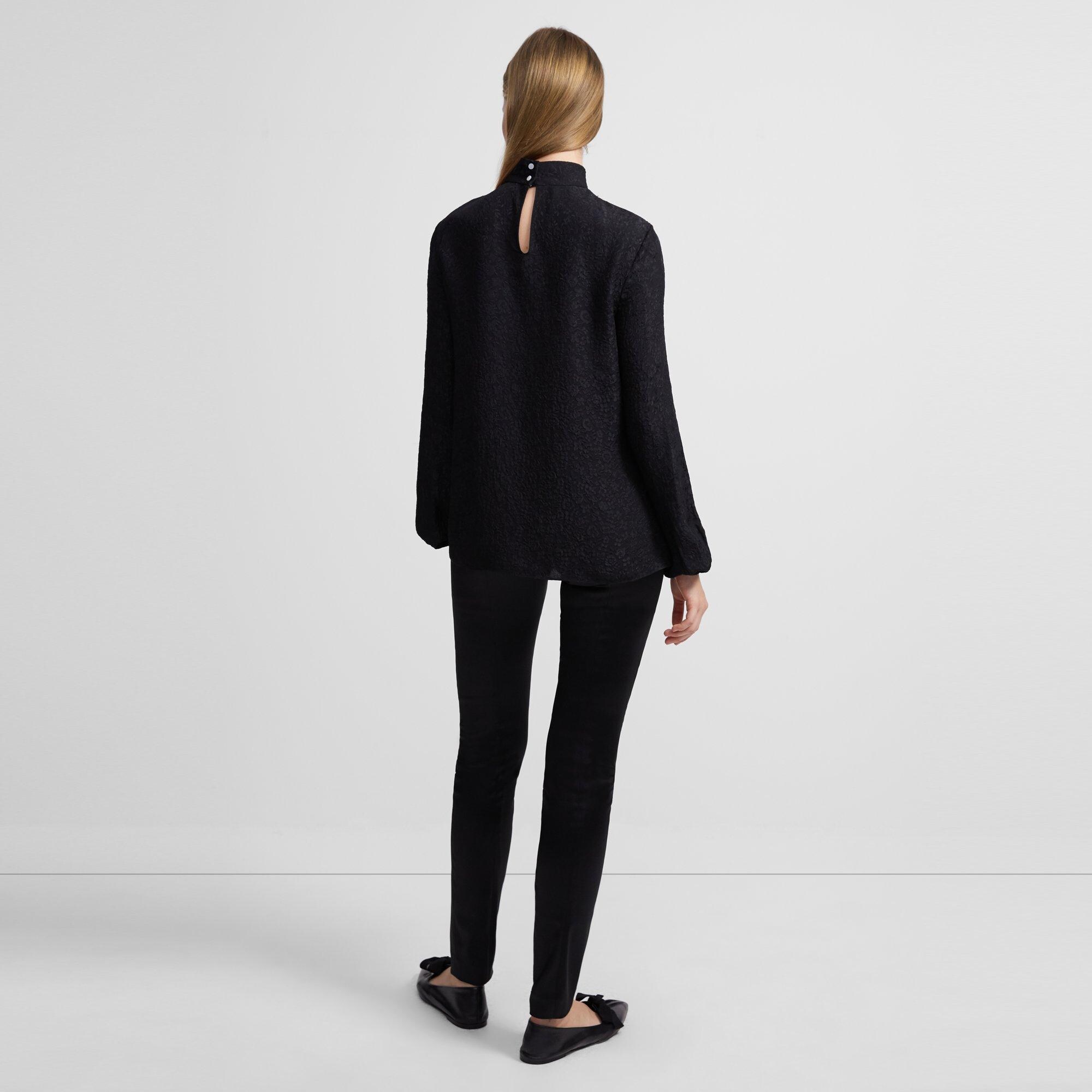 Mock Neck Top in Silk Cloque