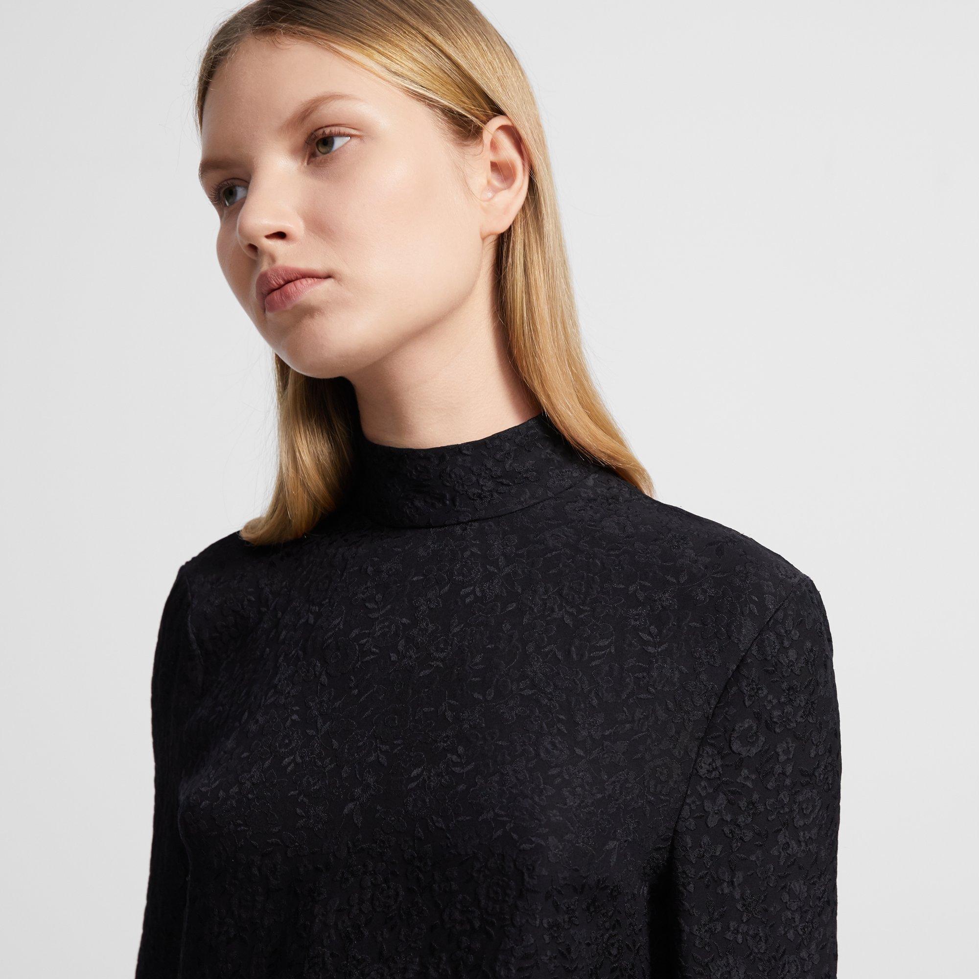 Mock Neck Top in Silk Cloque