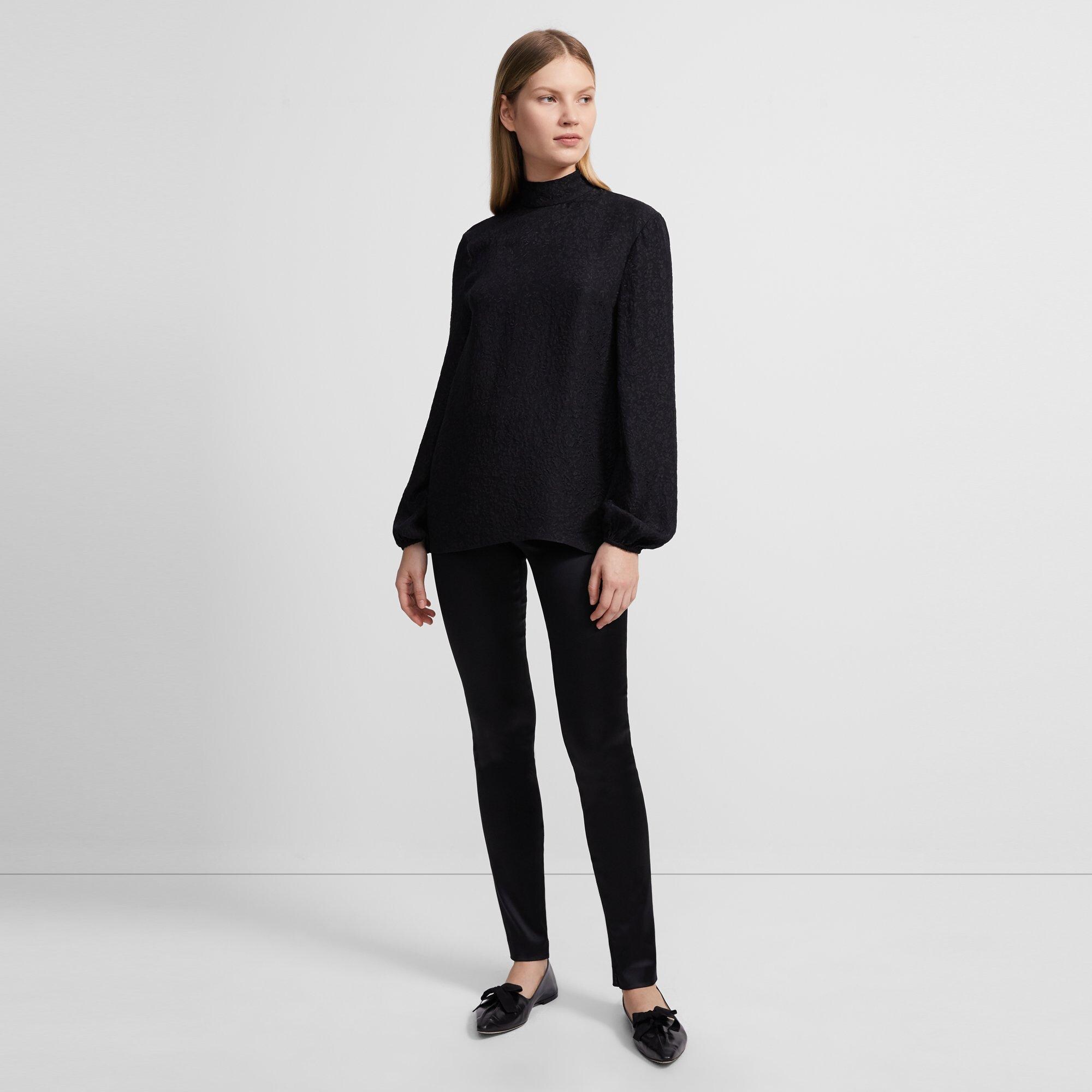 Mock Neck Top in Silk Cloque