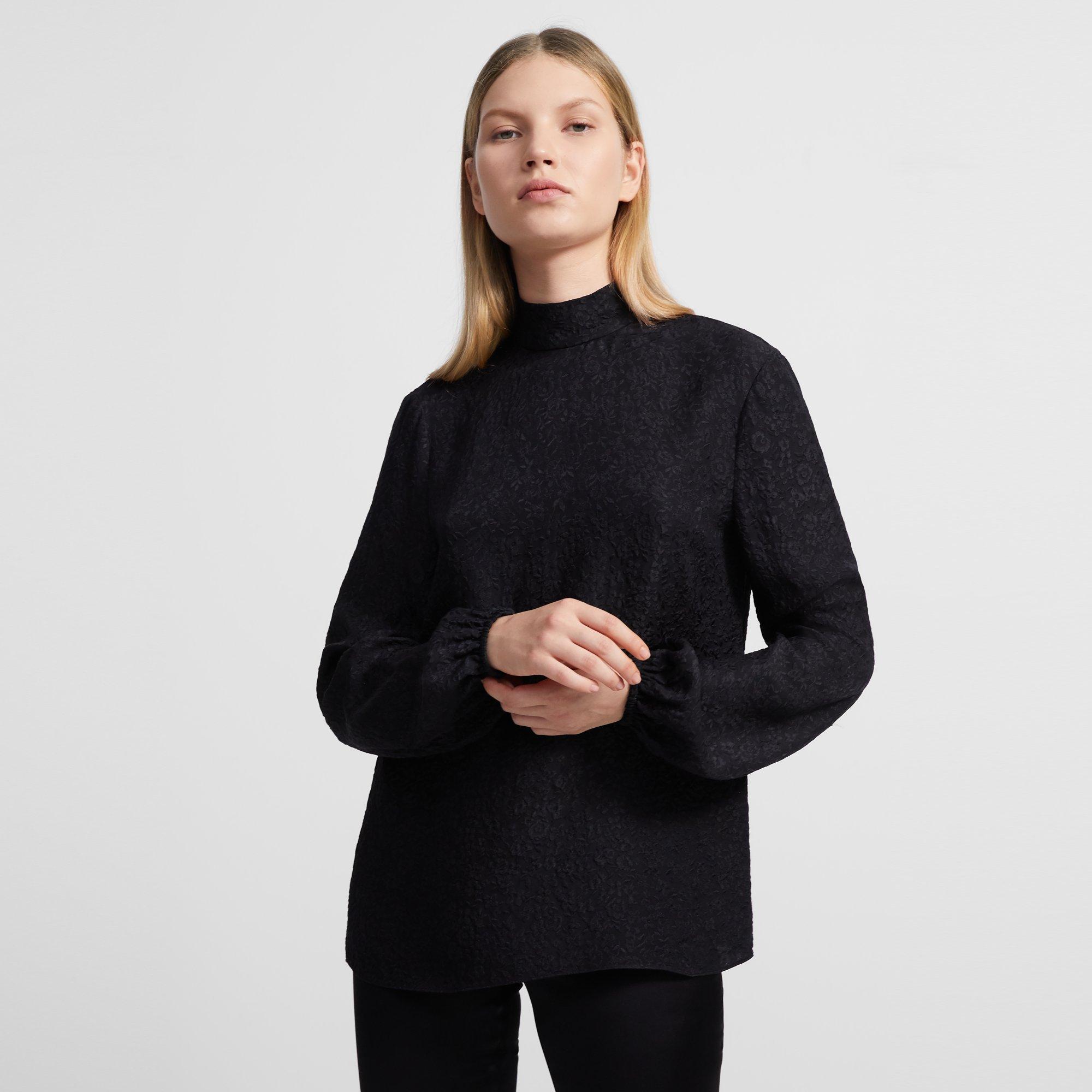 Mock Neck Top in Silk Cloque