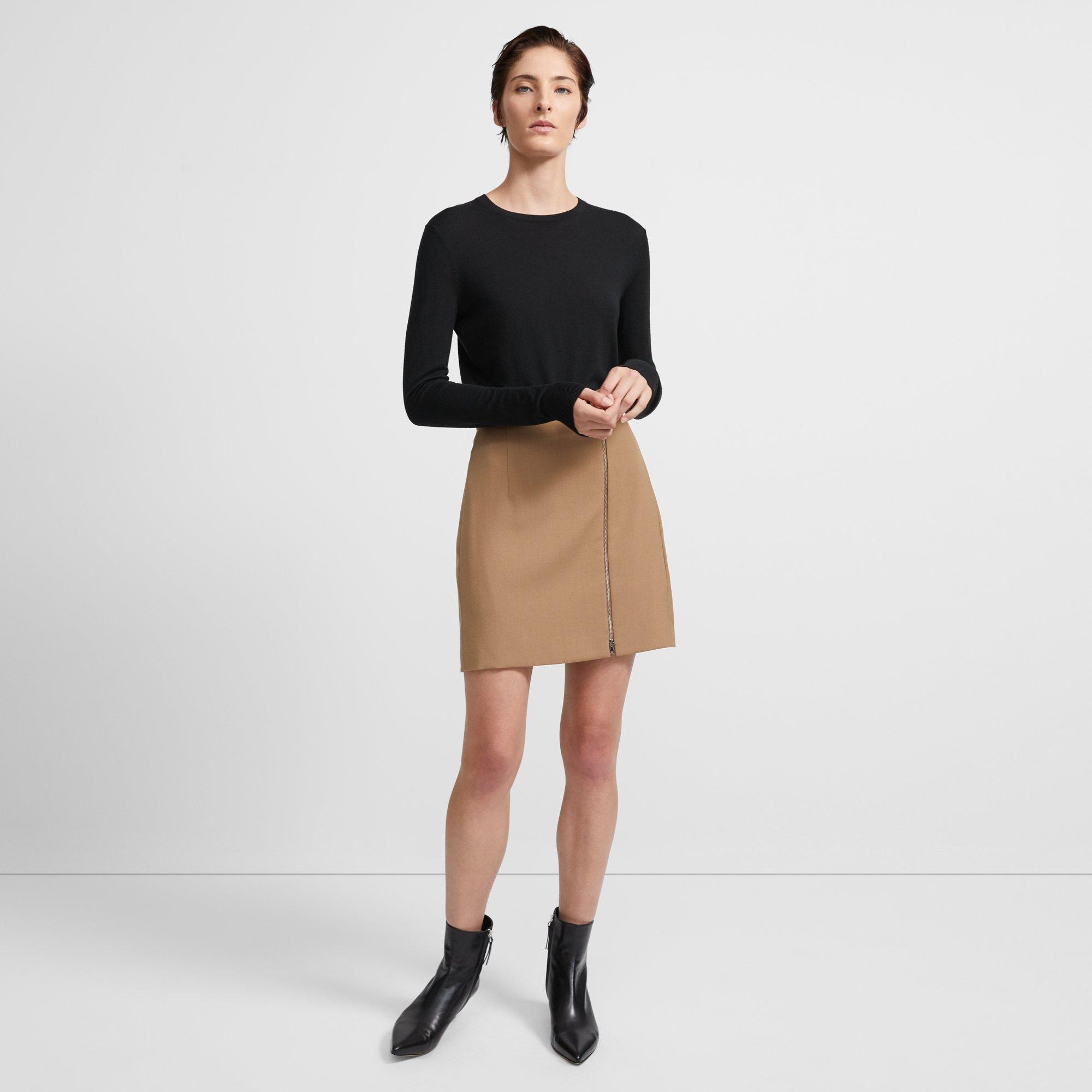 Zip Mini Skirt in Stretch Wool