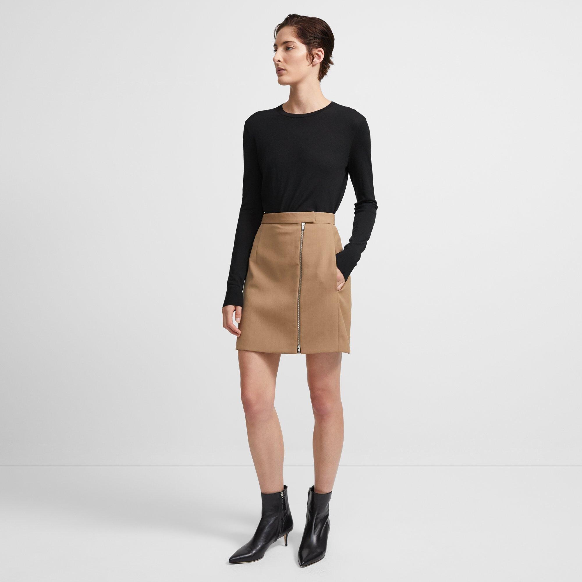 Zip Mini Skirt in Stretch Wool