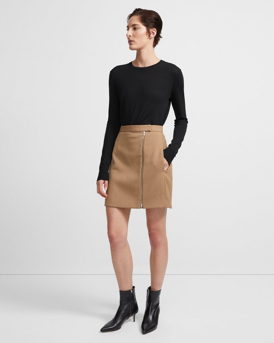 Zip Mini Skirt in Stretch Wool