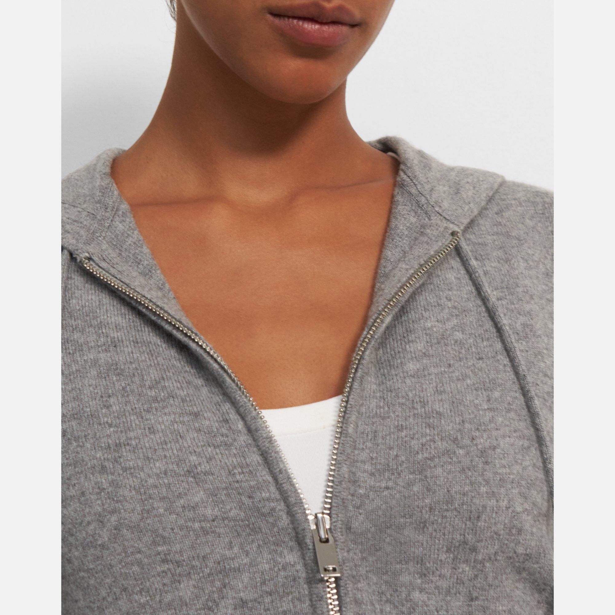 Monogram Motif Cashmere Cotton Blend Zip Hoodie in Storm Grey