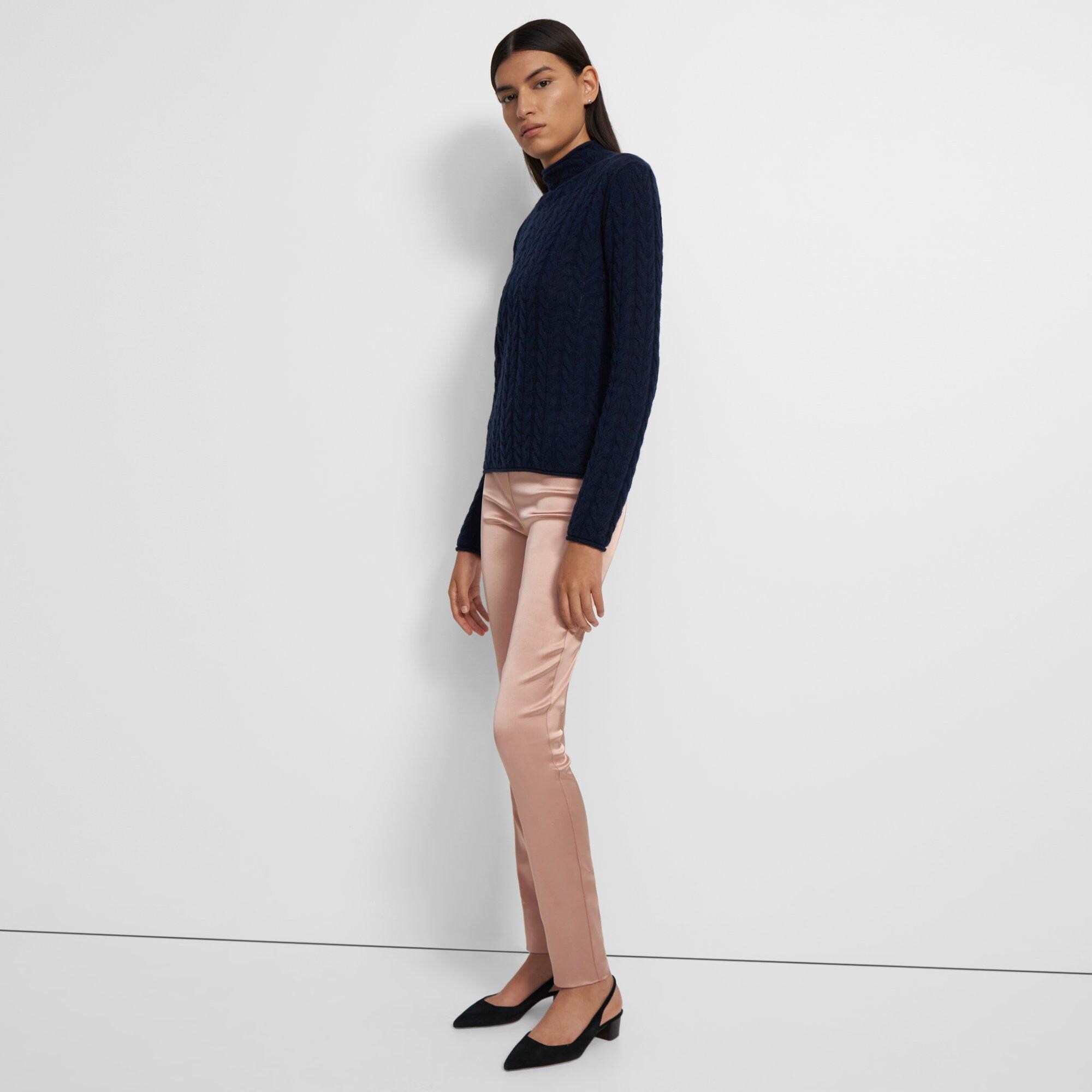 Cable-Knit Mock Neck Sweater in Cashmere