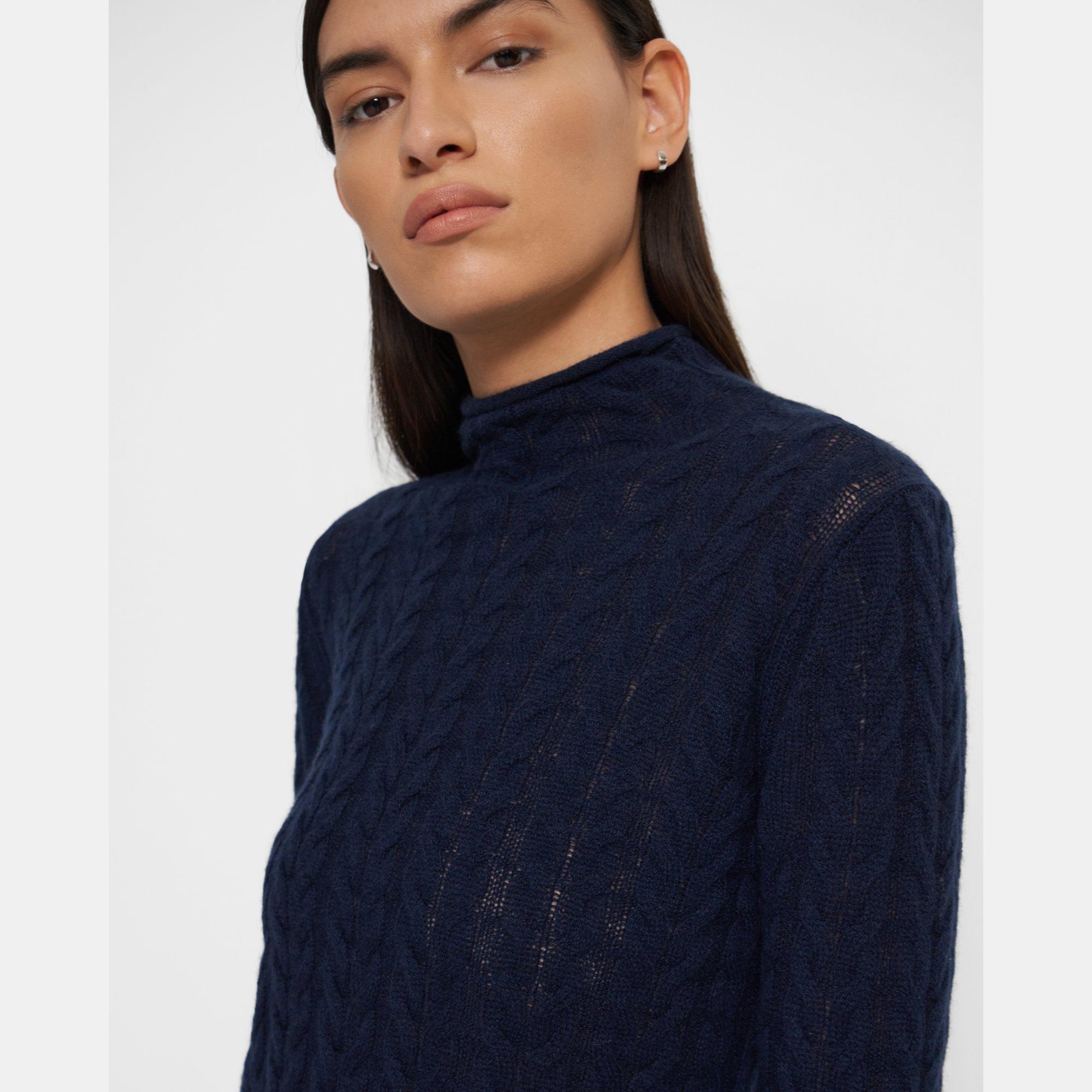 Cable-Knit Mock Neck Sweater in Cashmere