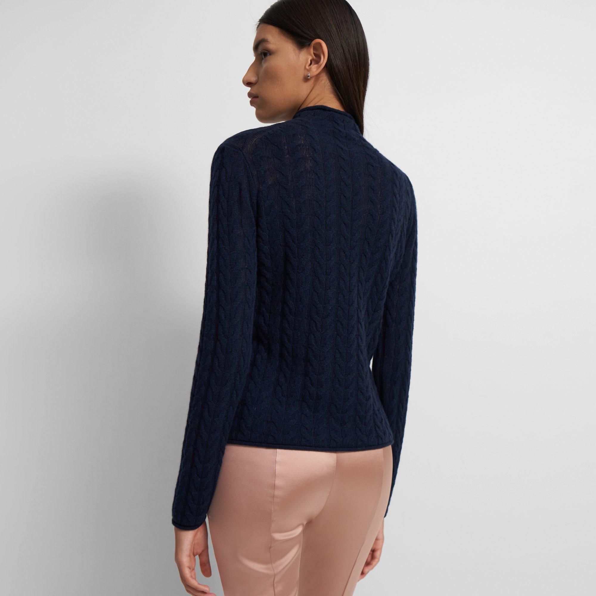 Cable-Knit Mock Neck Sweater in Cashmere