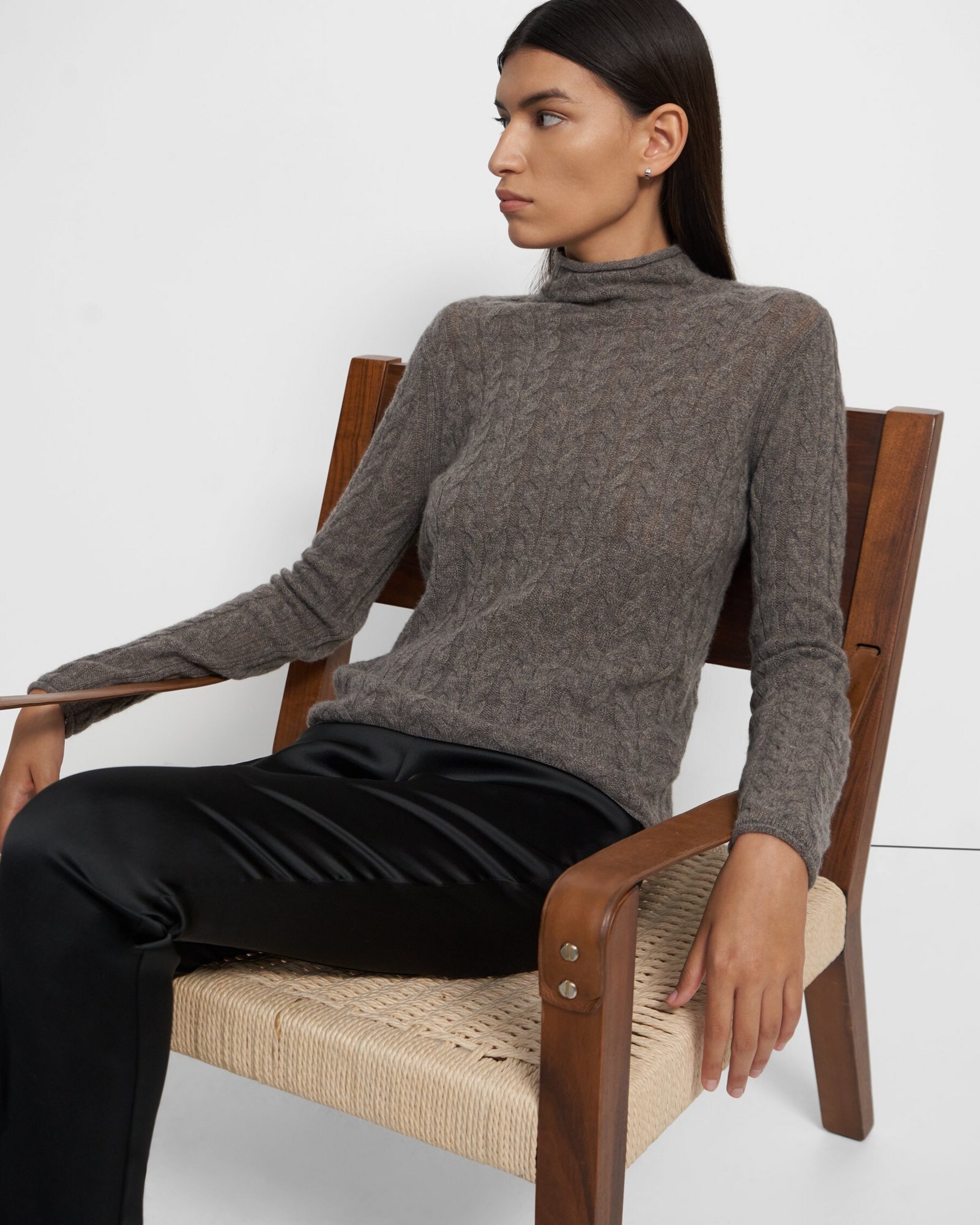 Cable-Knit Mock Neck Sweater in Cashmere