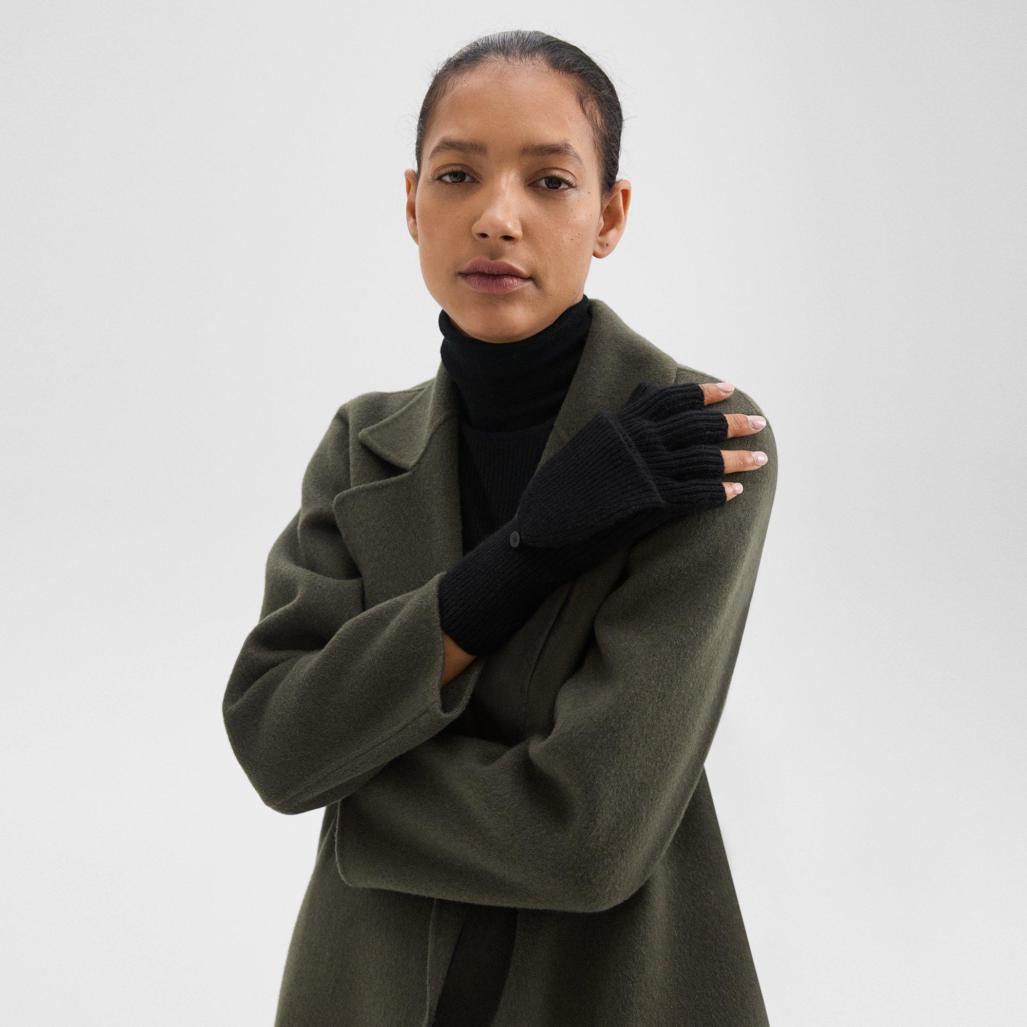 띠어리 Theory Fold-Back Gloves in Cashmere,BLACK