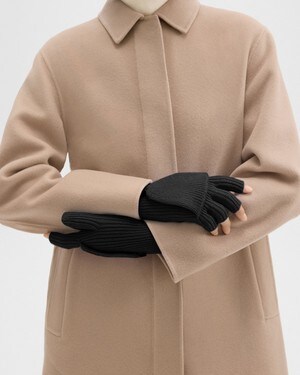 띠어리 Theory Fold-Back Gloves in Cashmere,BLACK