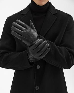 띠어리 Theory Ribbed Cuff Gloves in Leather,BLACK