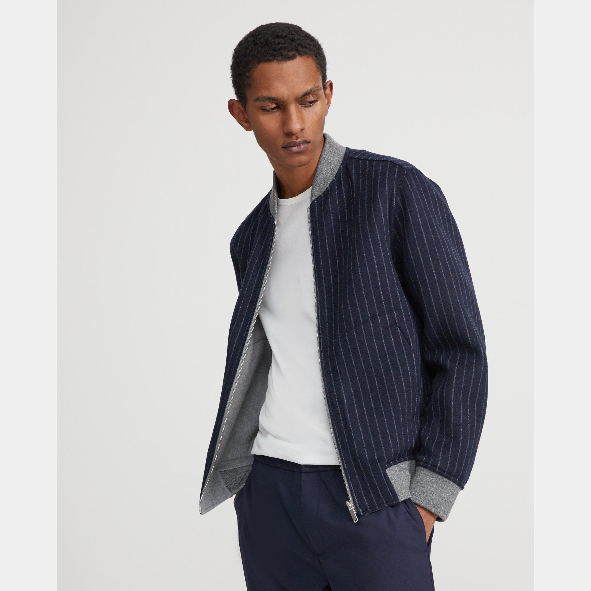 Reversible Bomber Jacket in Striped Double-Face Cashmere