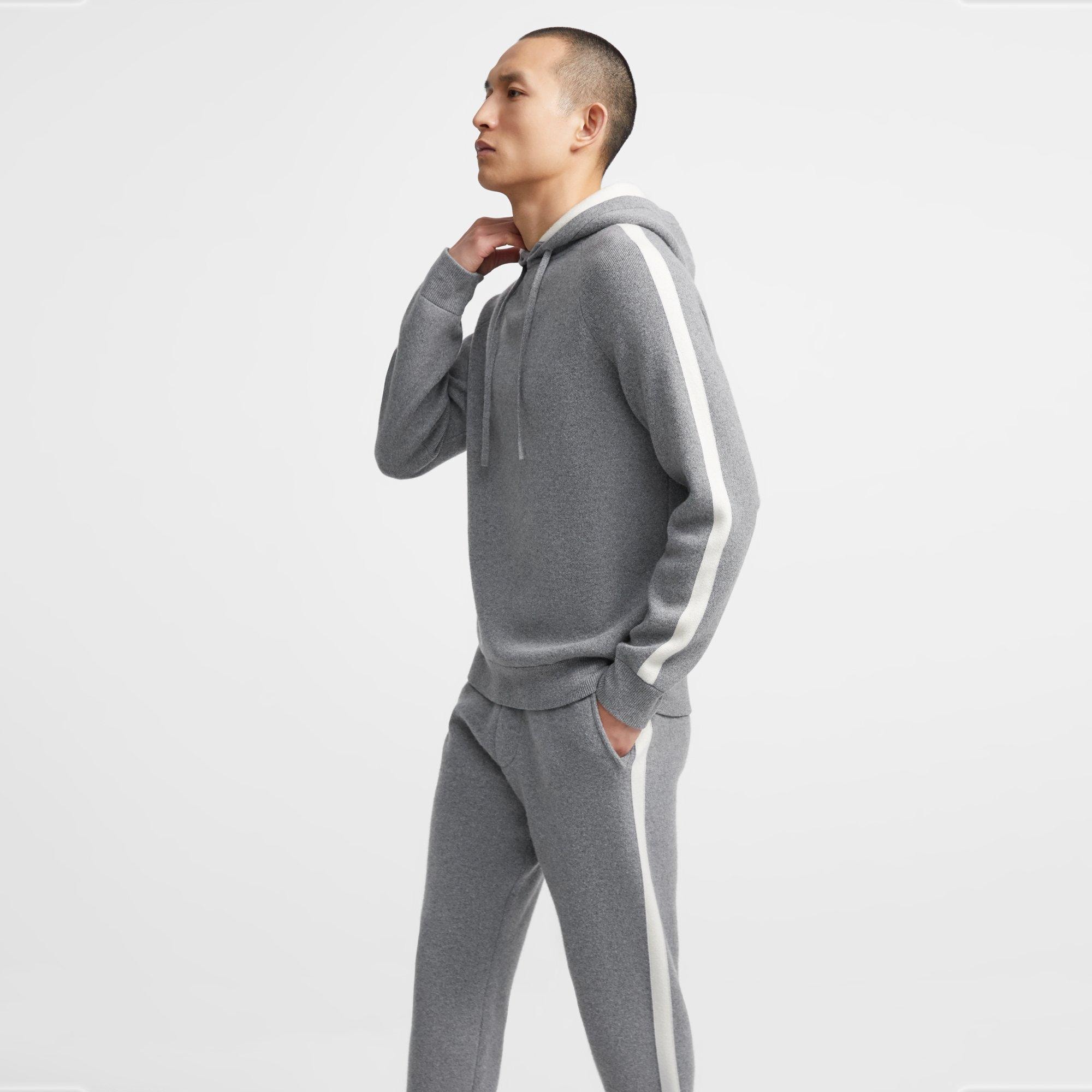 Lounge Hoodie in Striped Wool-Cashmere