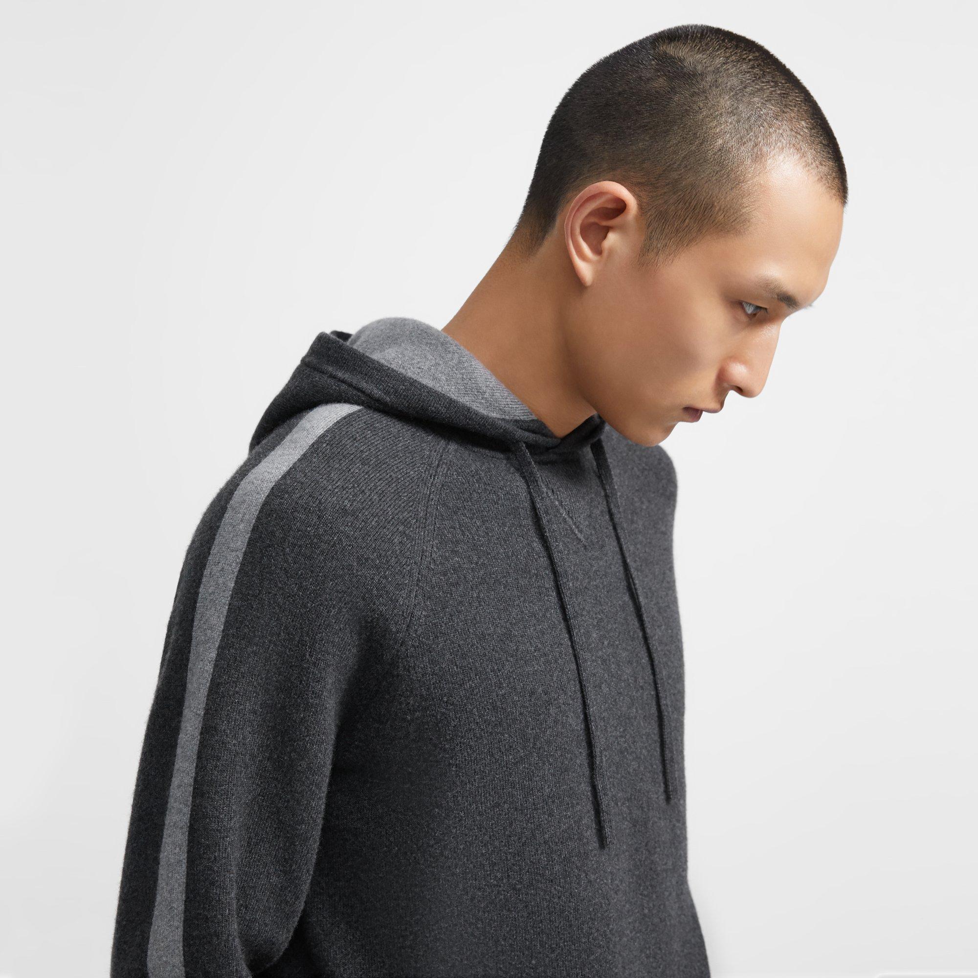 Lounge Hoodie in Striped Wool-Cashmere