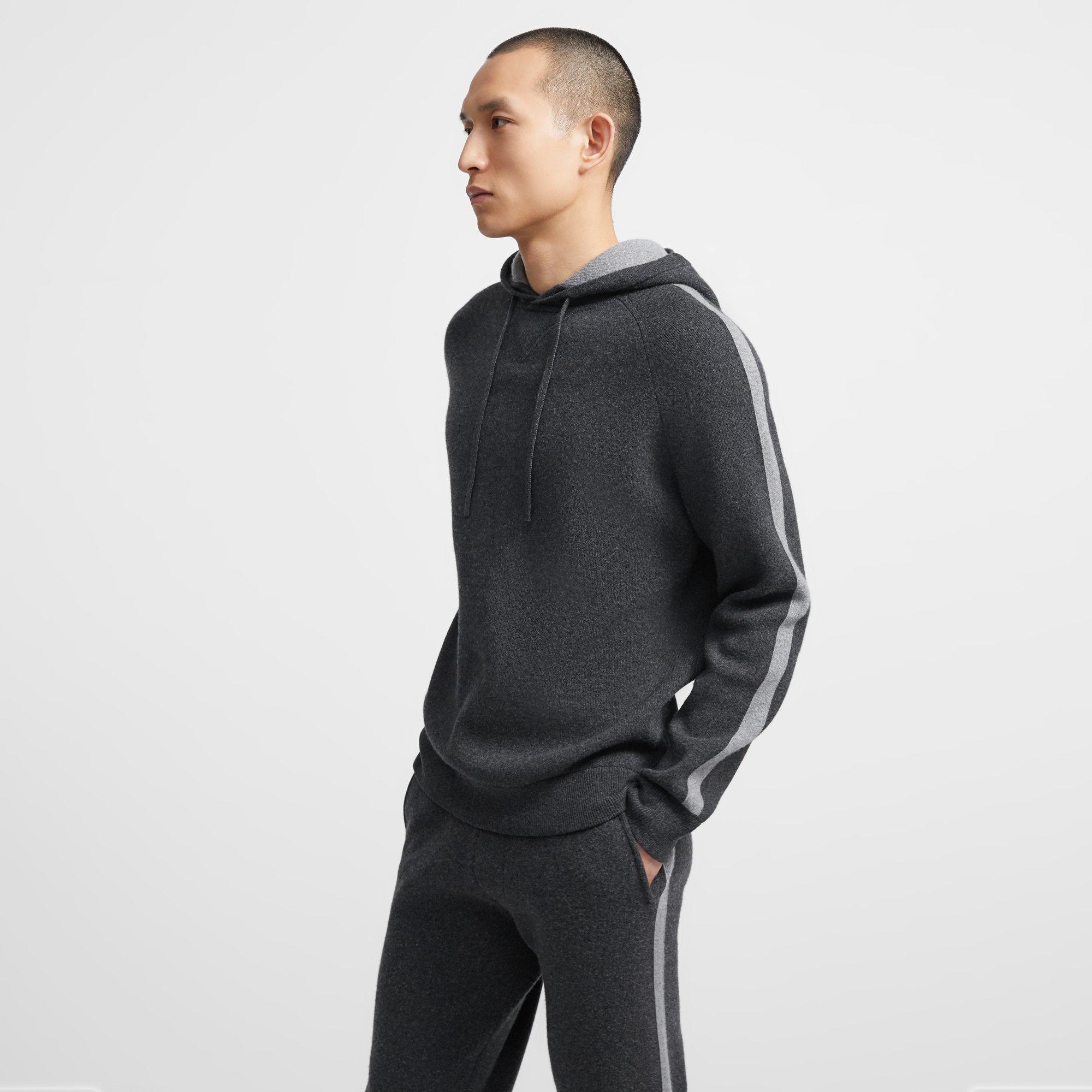 Lounge Hoodie in Striped Wool-Cashmere