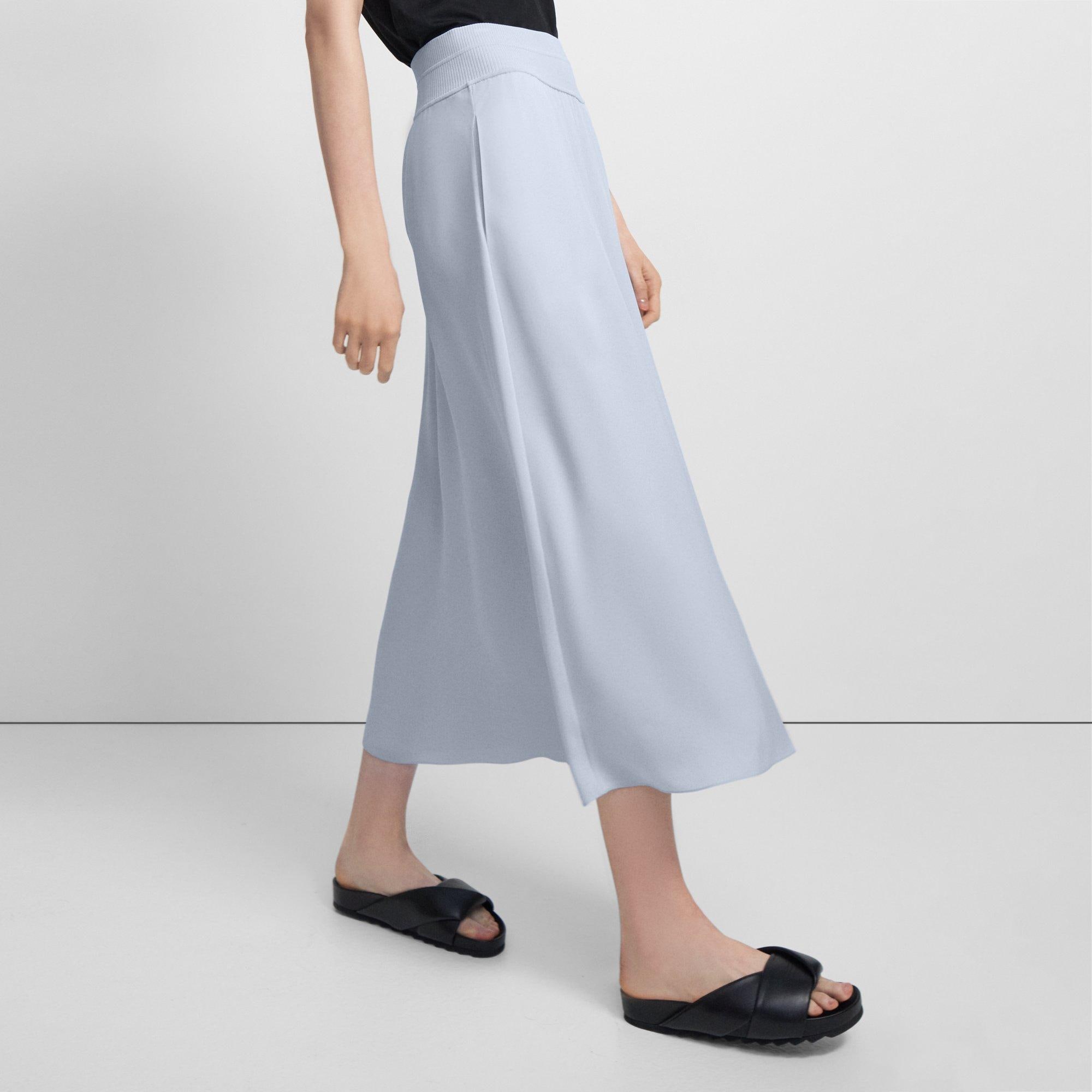 Ribbed Waist Volume Skirt in Silk