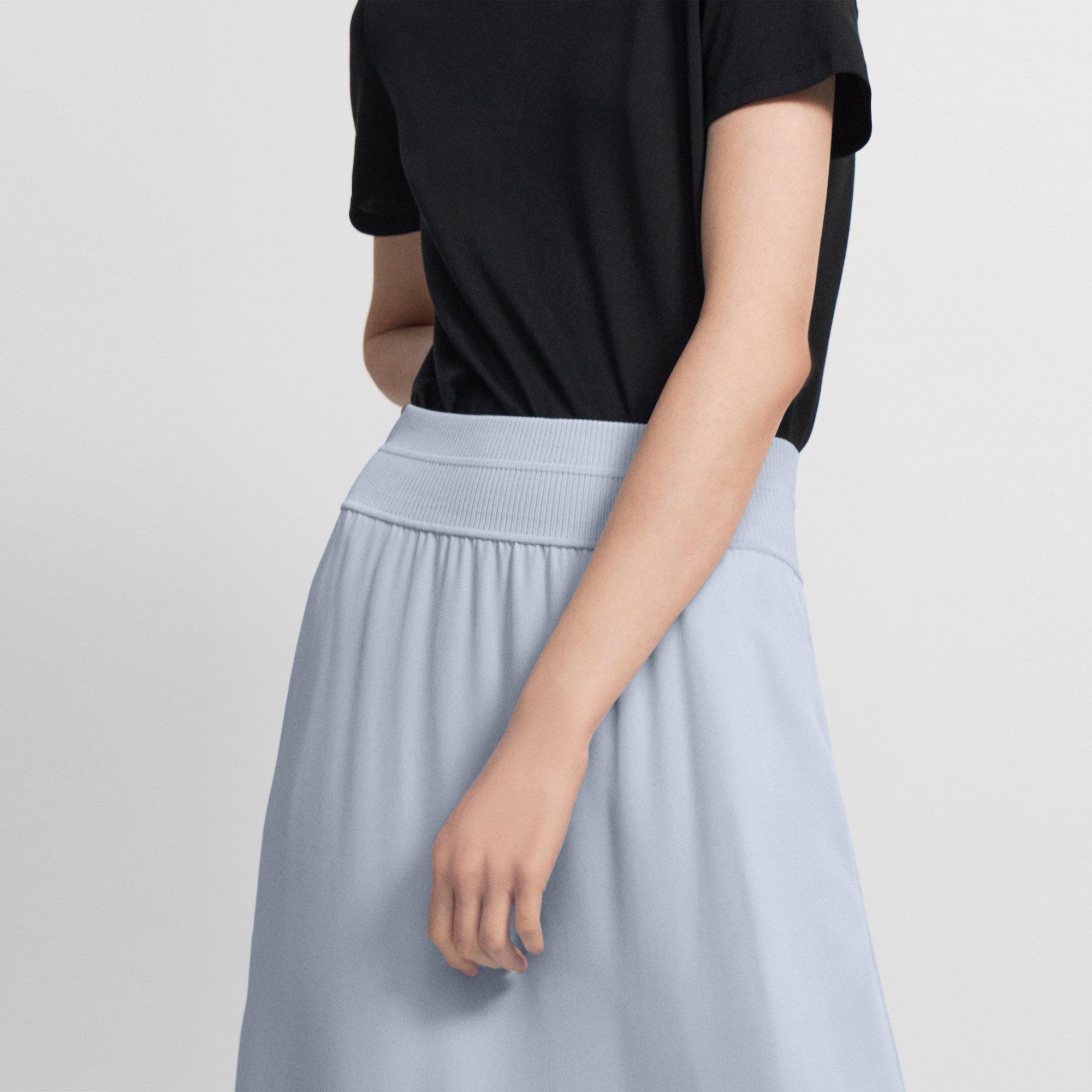 Ribbed Waist Volume Skirt in Silk