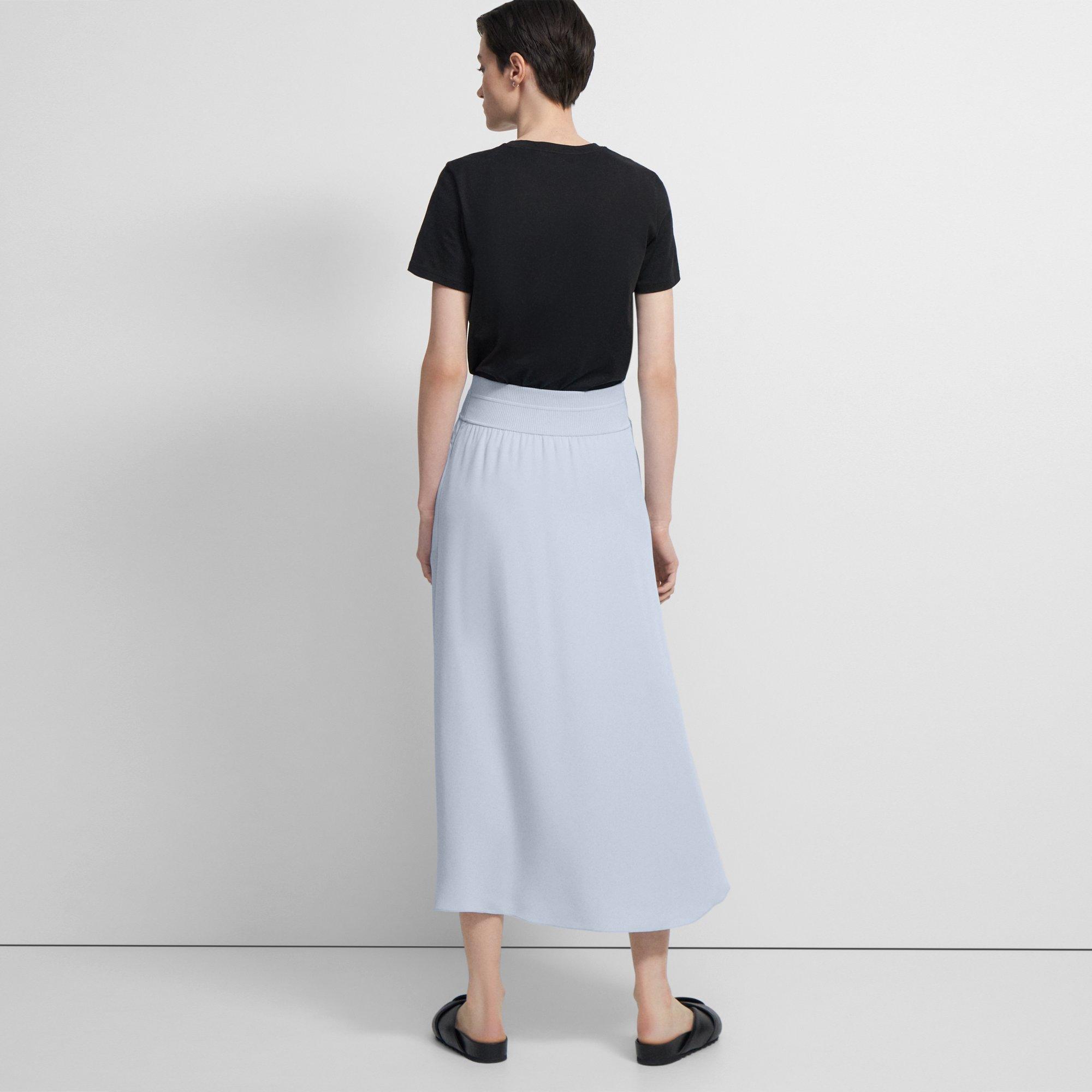 Ribbed Waist Volume Skirt in Silk