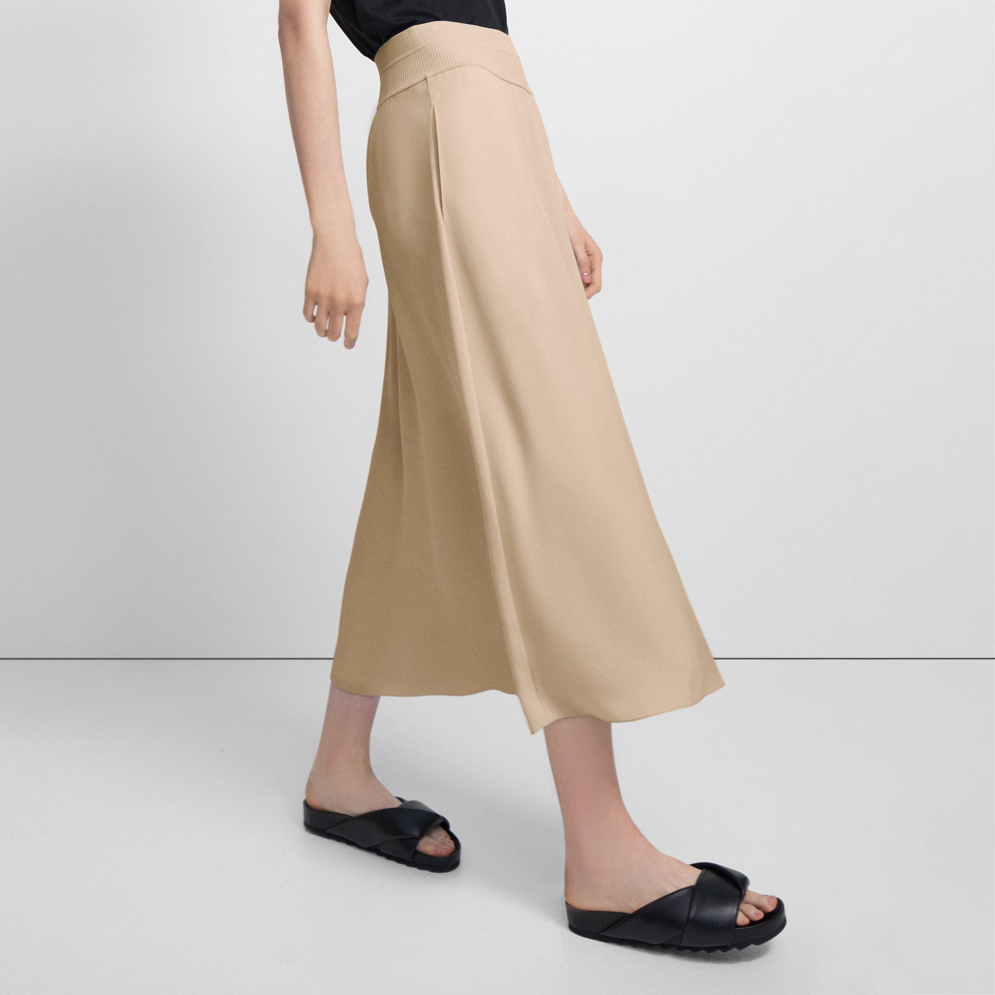 Theory Official Site | Ribbed Waist Volume Skirt in Silk