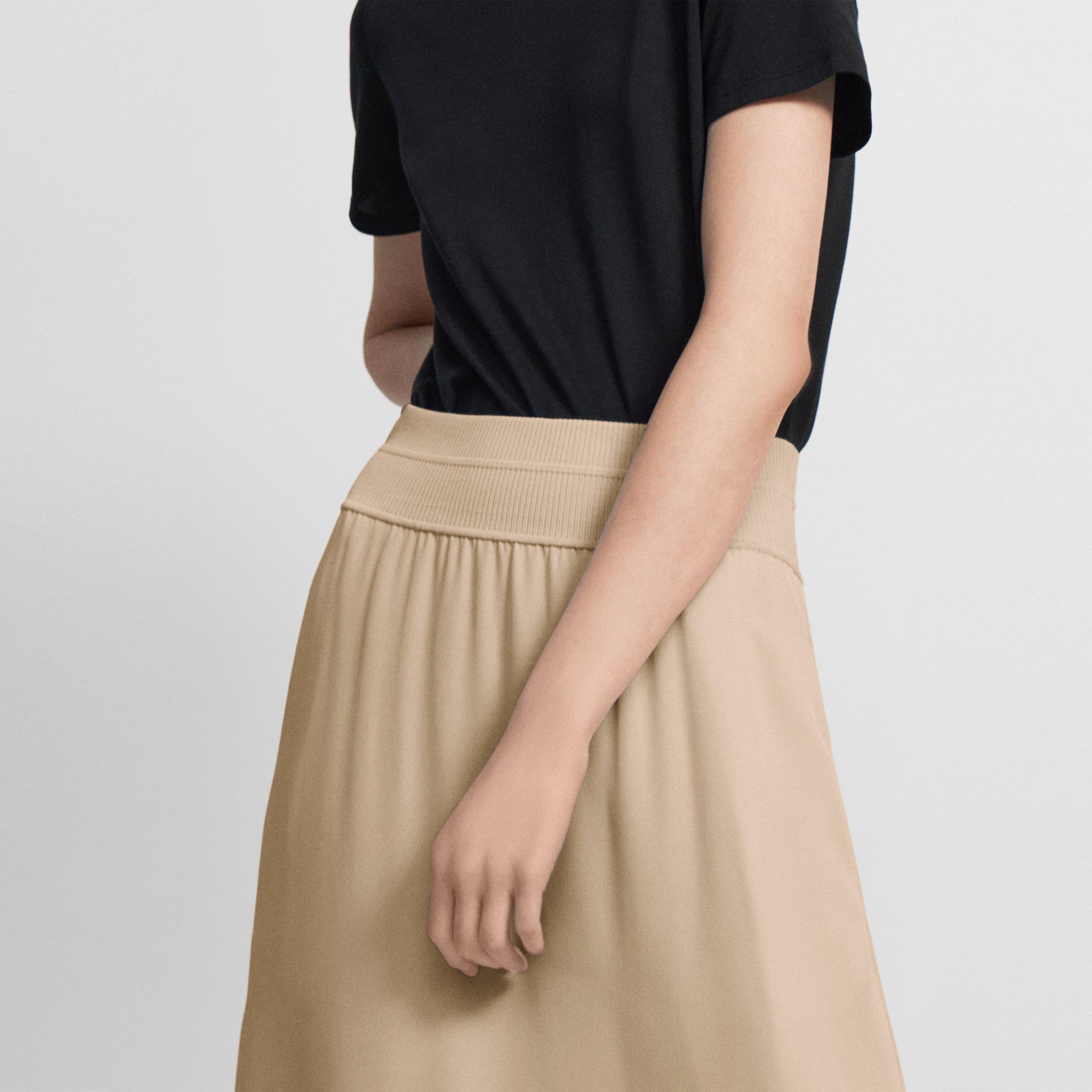 Ribbed Waist Volume Skirt in Silk