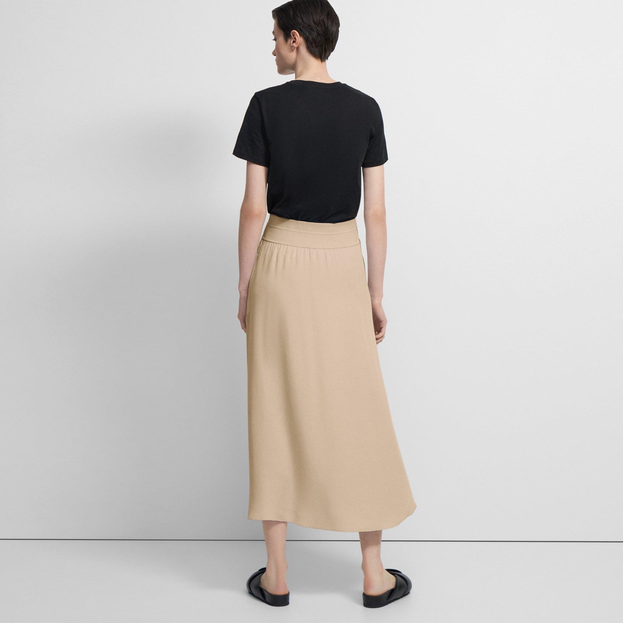 Theory Official Site | Ribbed Waist Volume Skirt in Silk