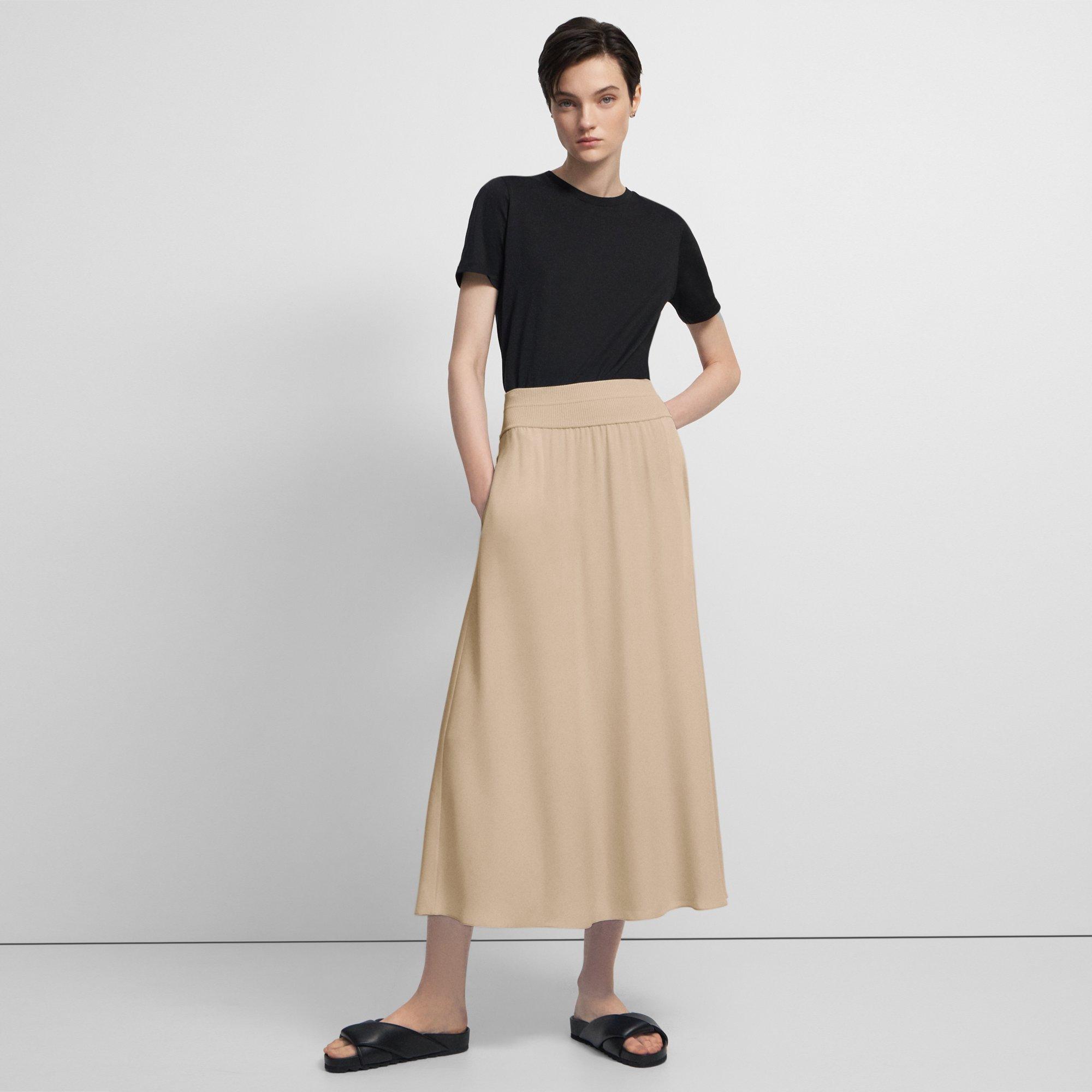 Theory Official Site | Ribbed Waist Volume Skirt in Silk