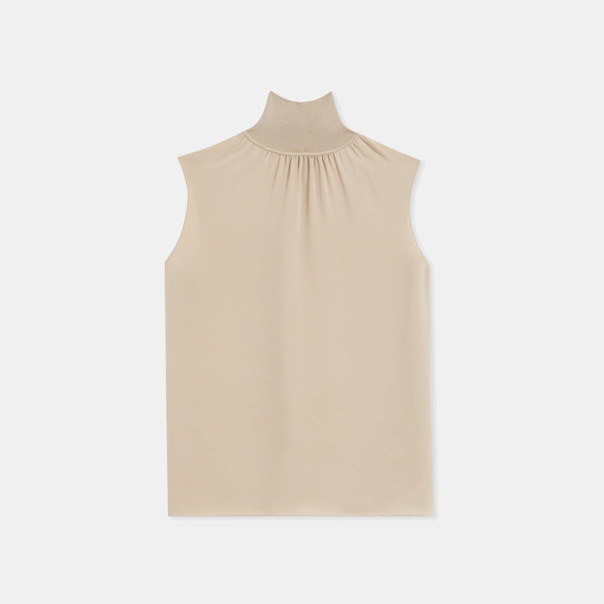 Ribbed Neck Shell Top in Silk Combo