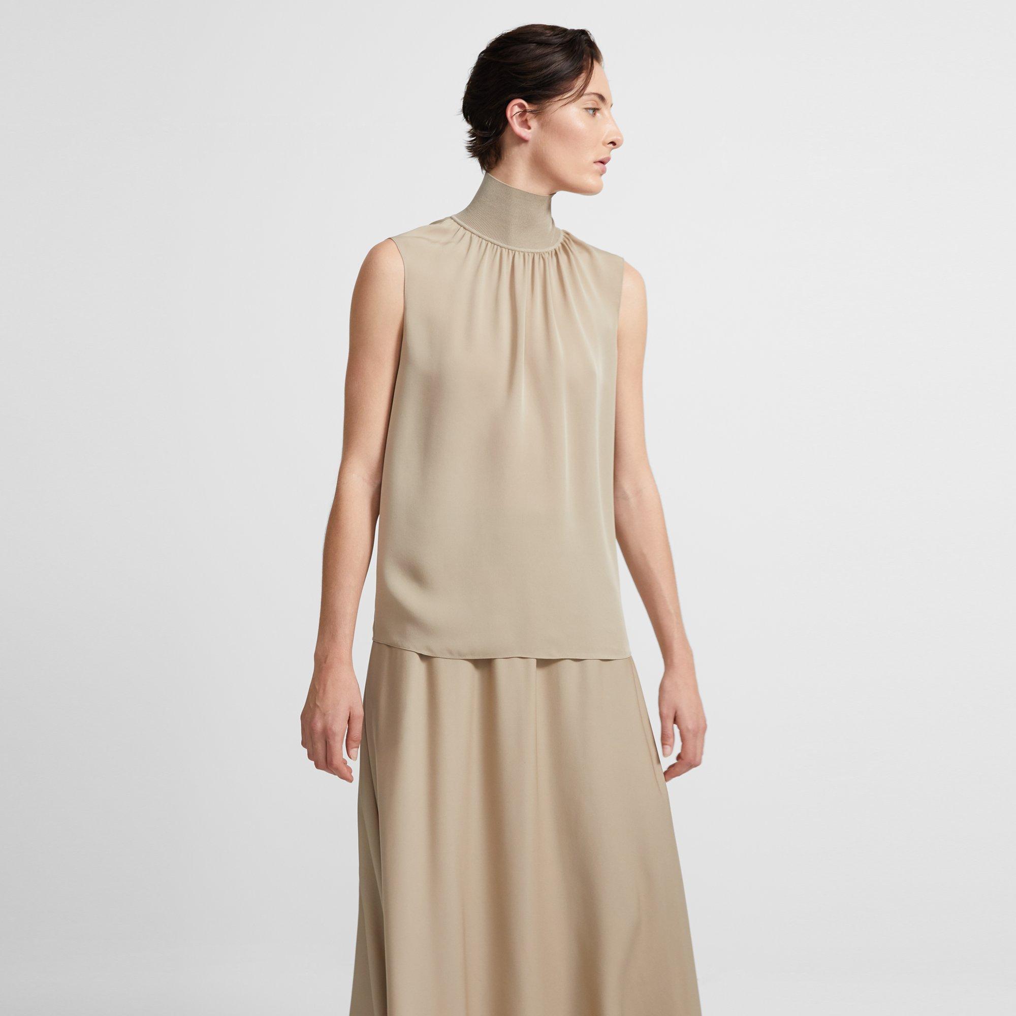 Ribbed Neck Shell Top in Silk Combo