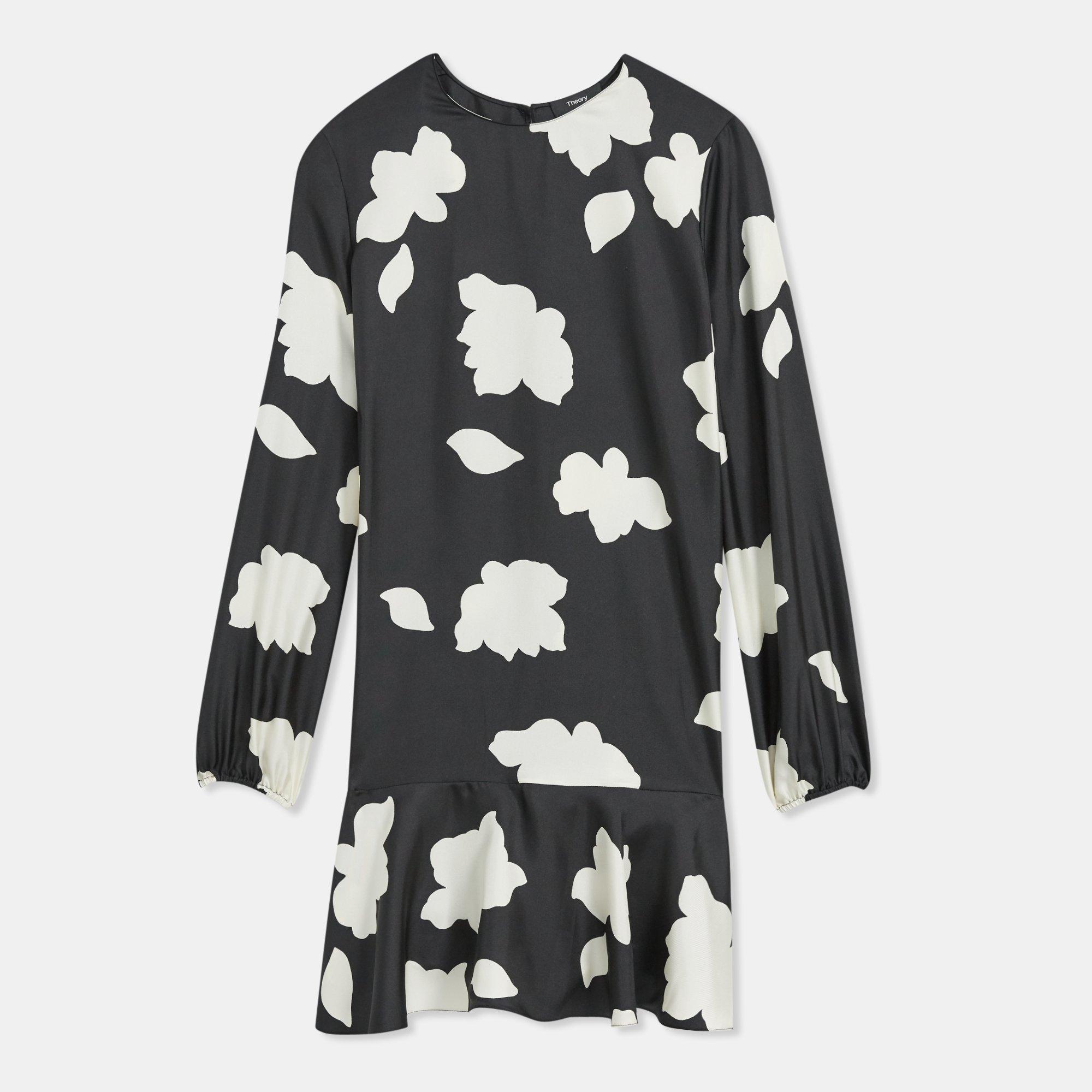 Flared Dress in Petal Print Silk