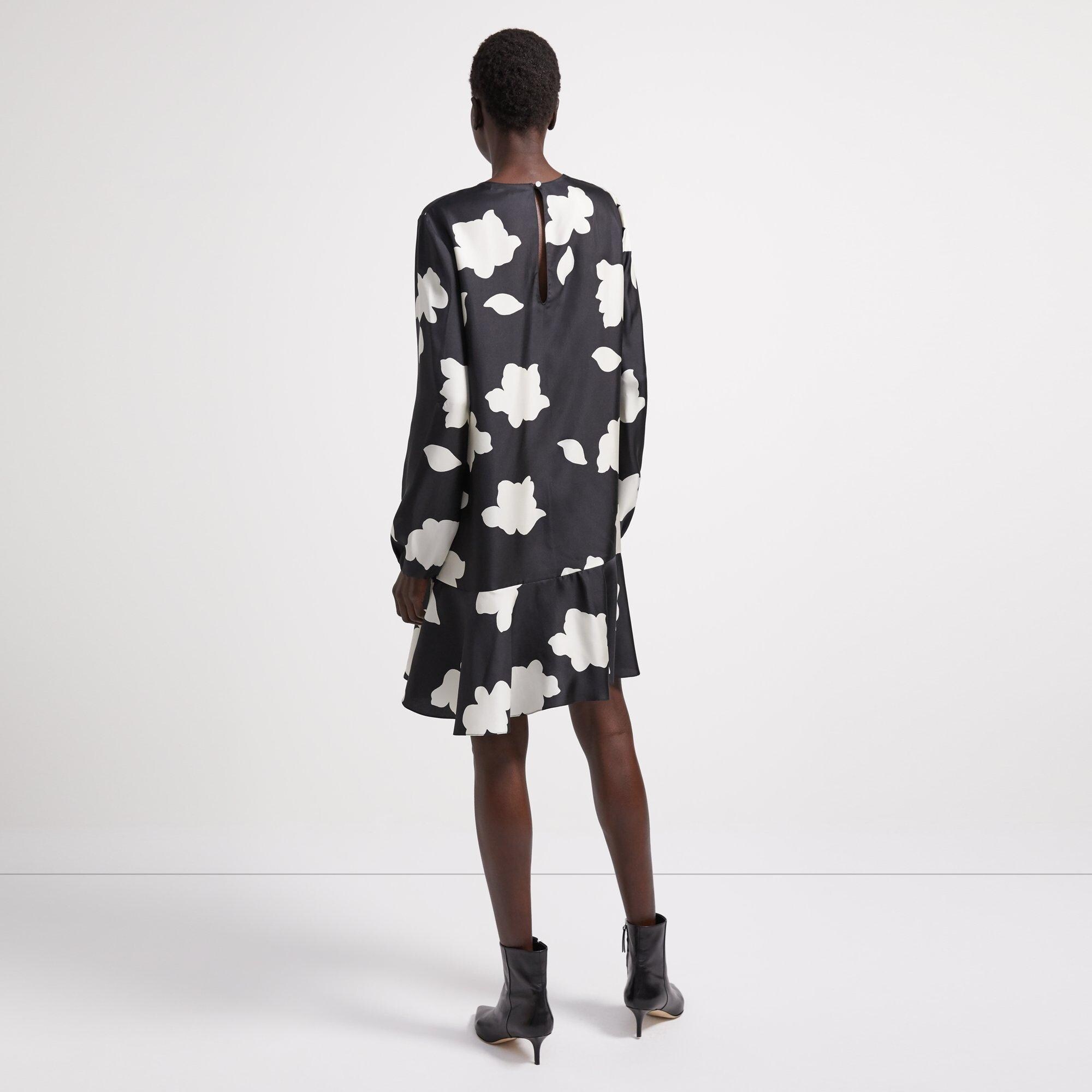 Flared Dress in Petal Print Silk
