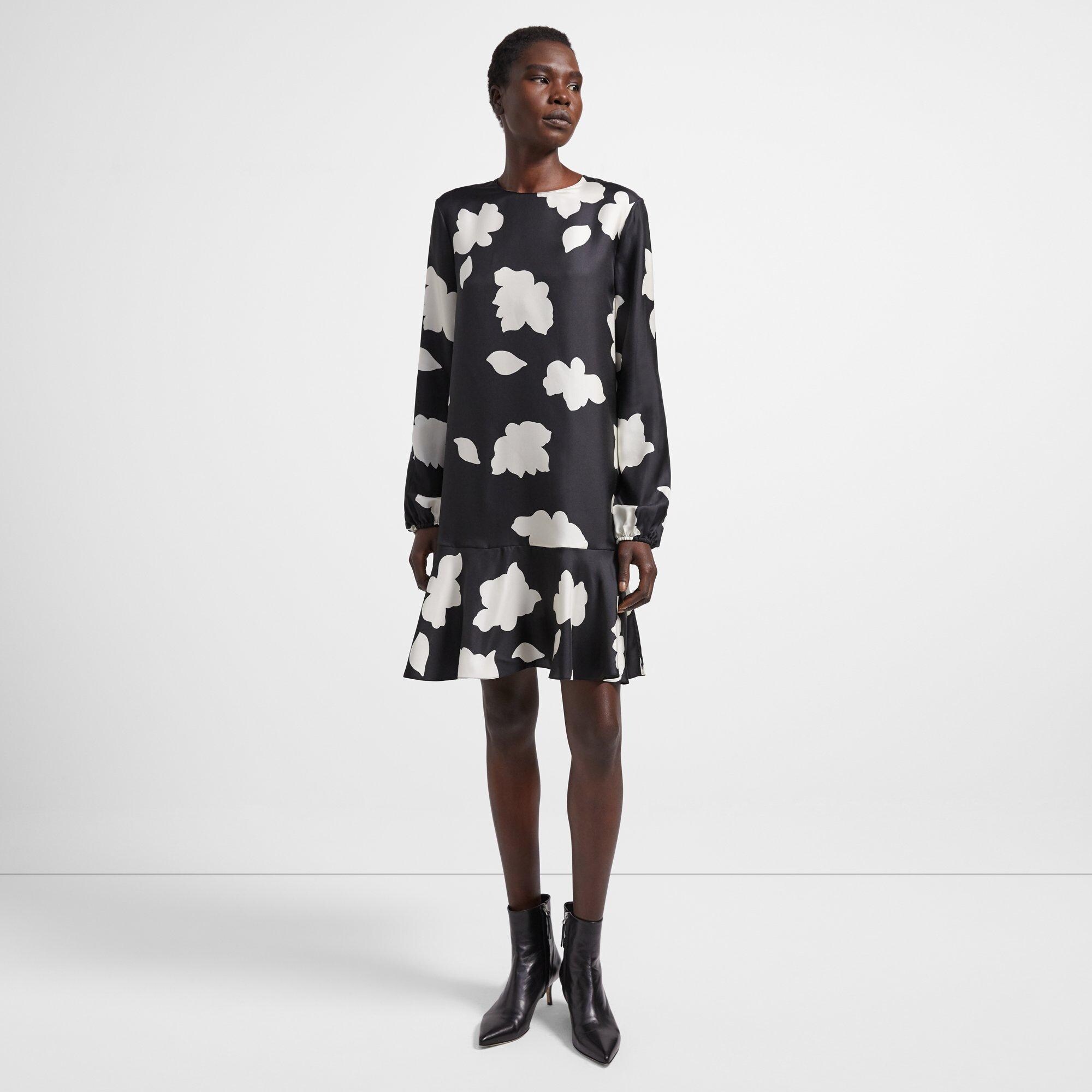 Flared Dress in Petal Print Silk