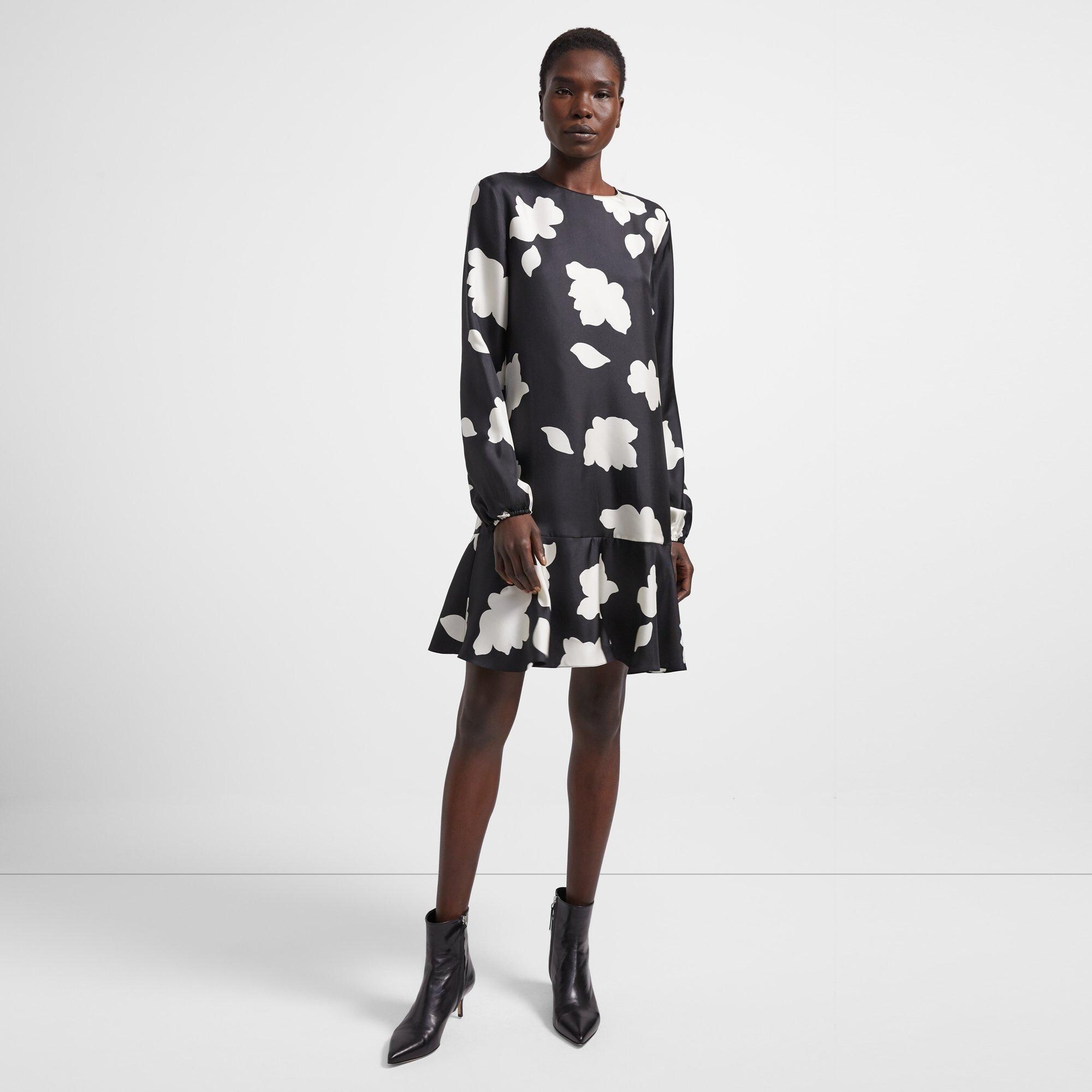 Flared Dress in Petal Print Silk
