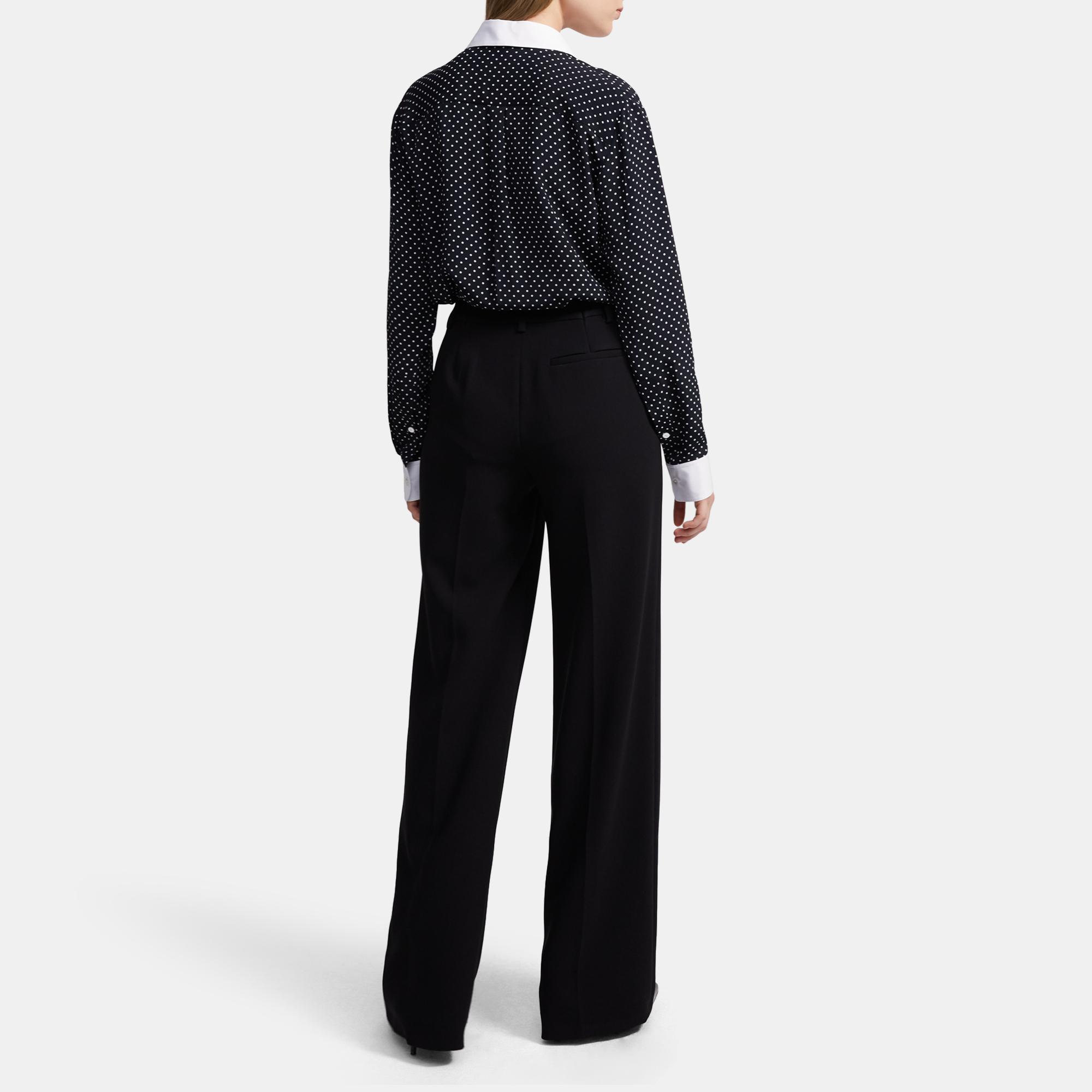 Contrast Straight Shirt in Polka Dot Crepe