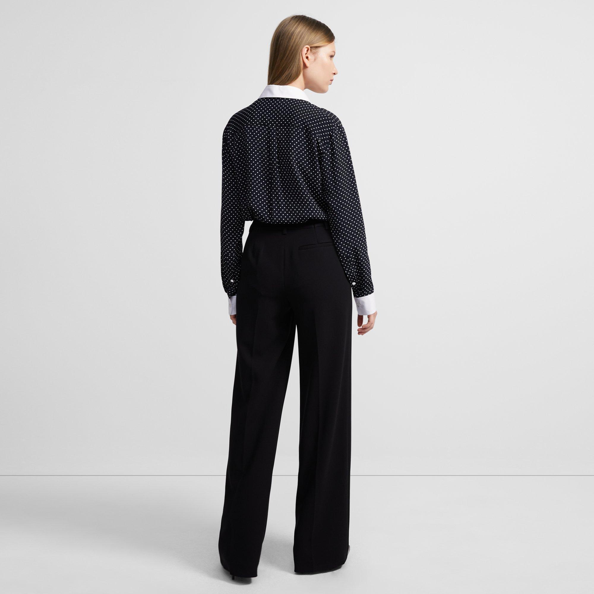 Contrast Straight Shirt in Polka Dot Crepe