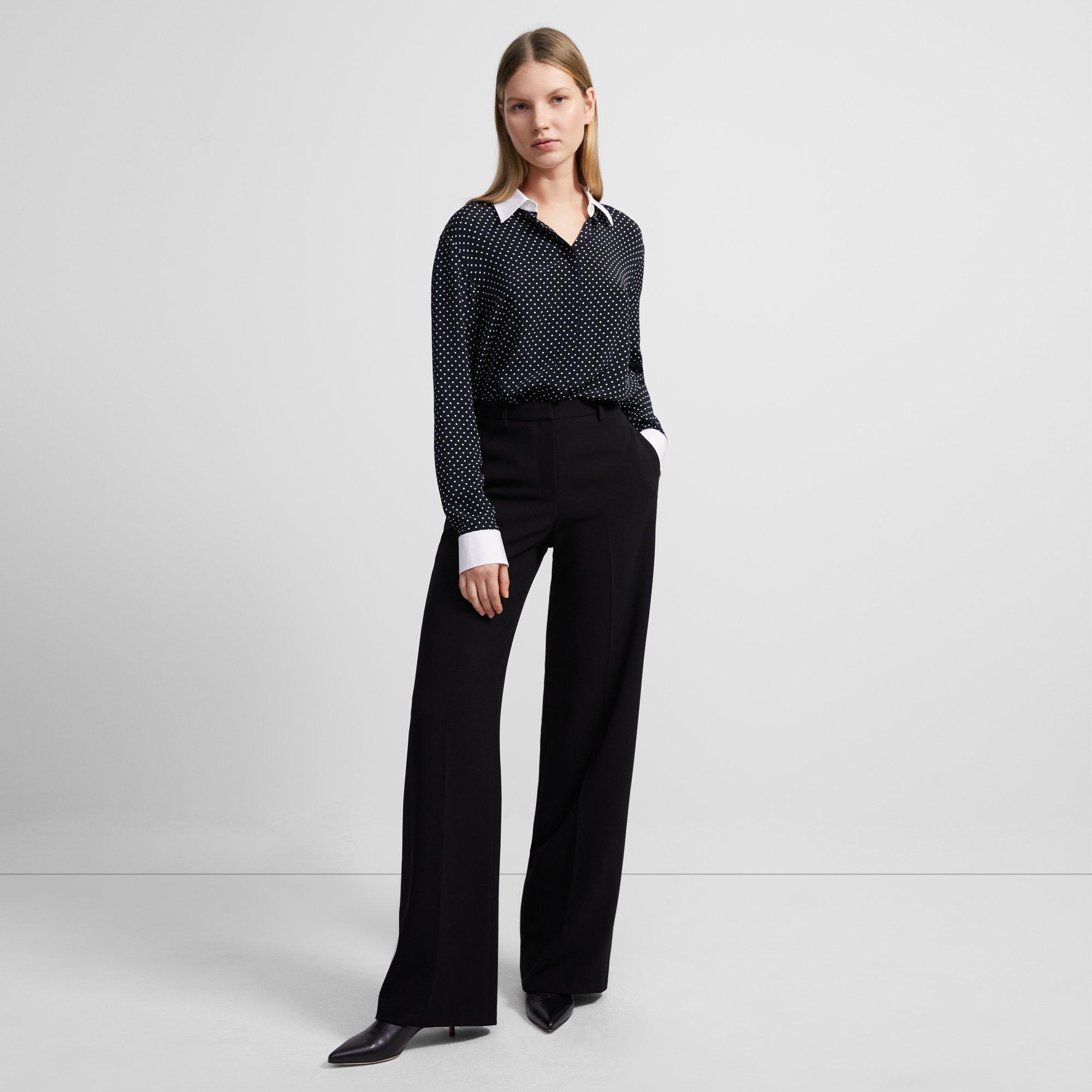 Contrast Straight Shirt in Polka Dot Crepe