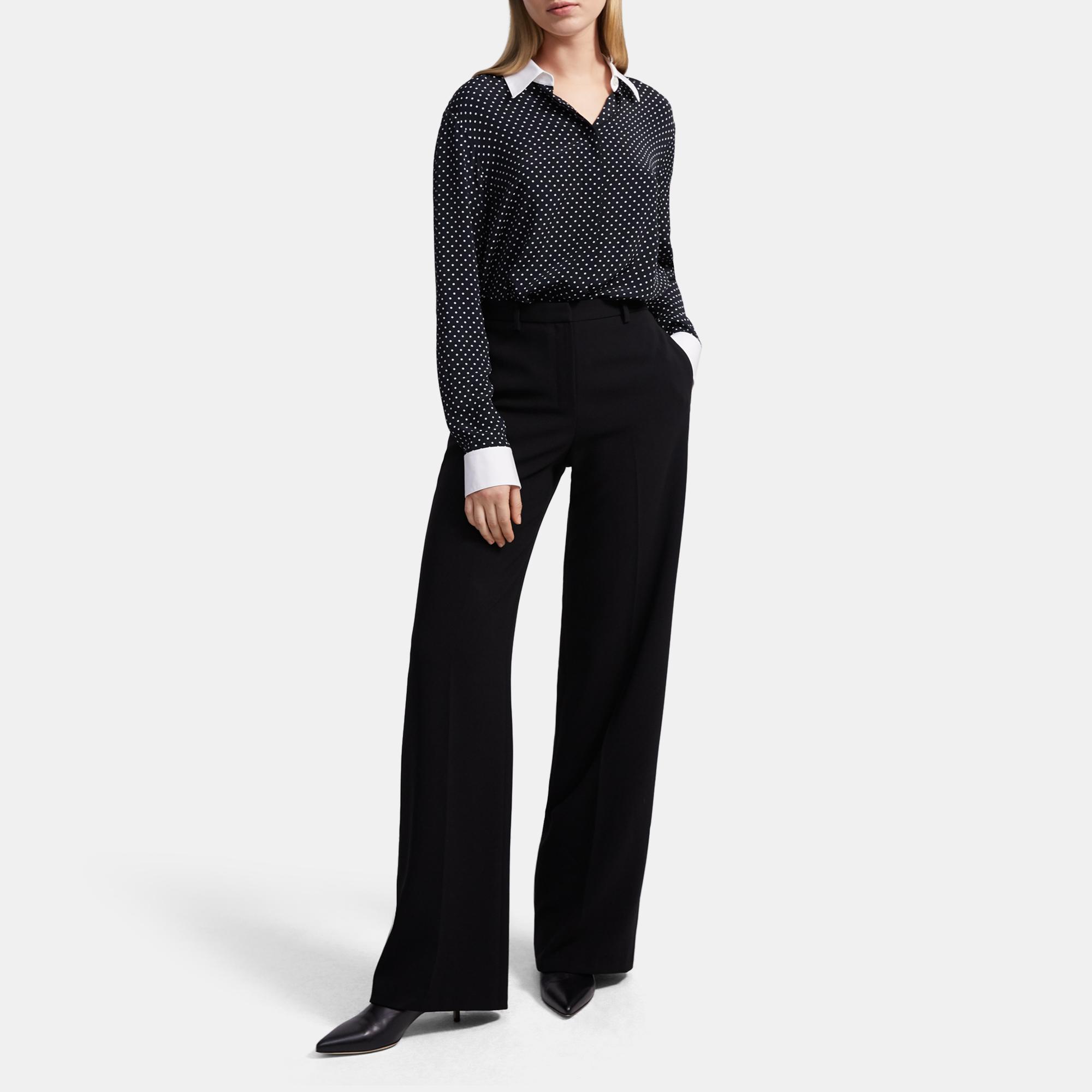 Contrast Straight Shirt in Polka Dot Crepe