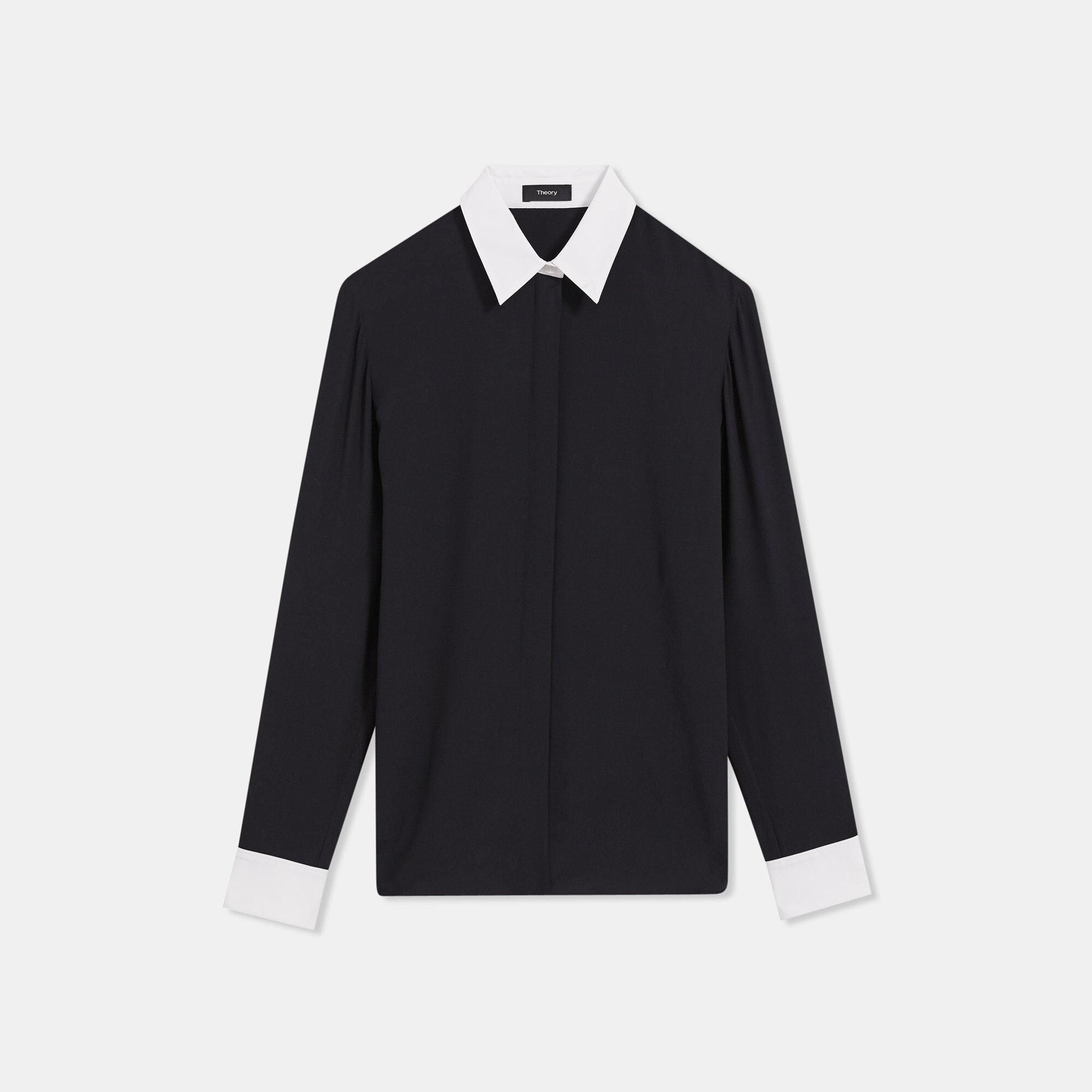 Contrast Straight Shirt in Viscose Crepe