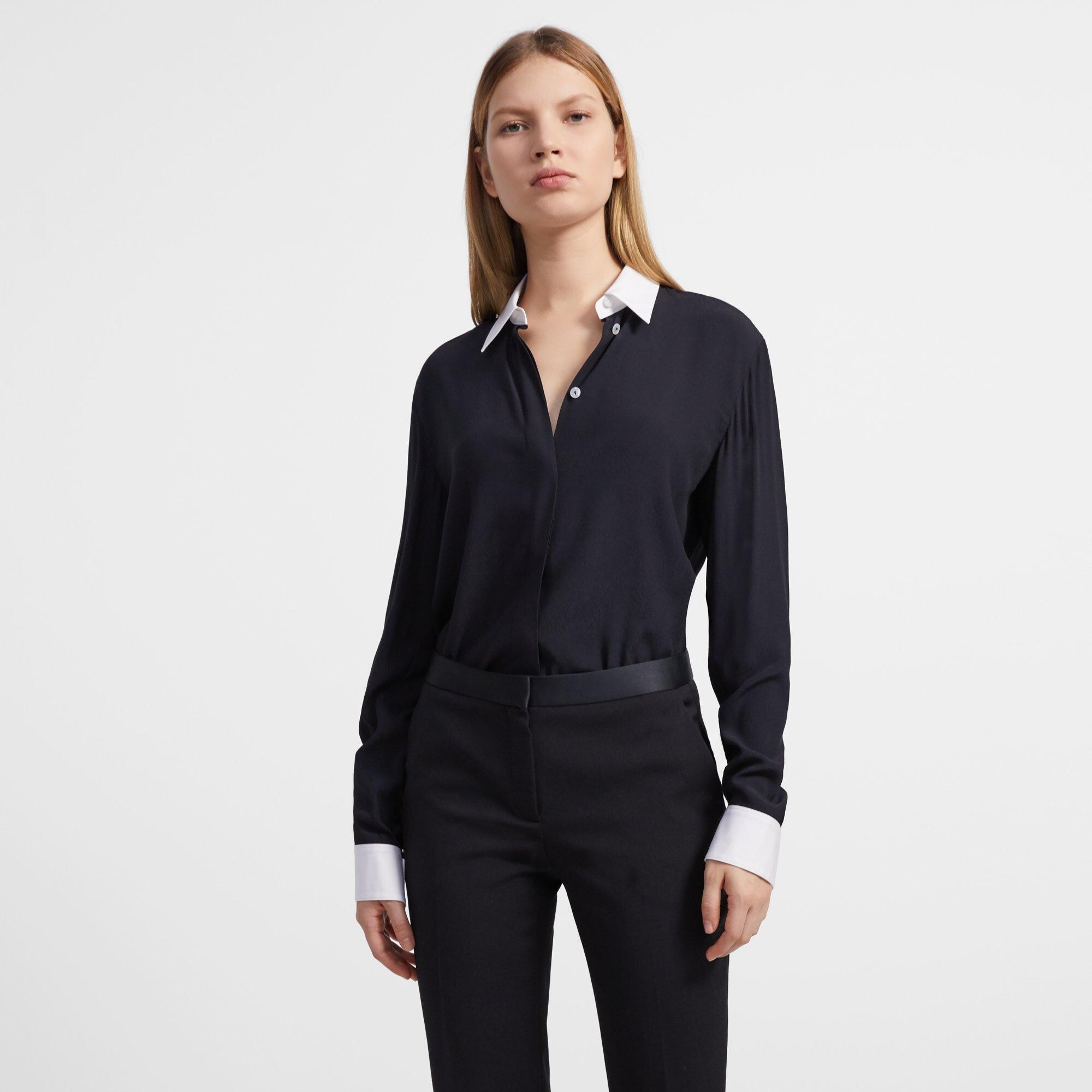 Contrast Straight Shirt in Viscose Crepe