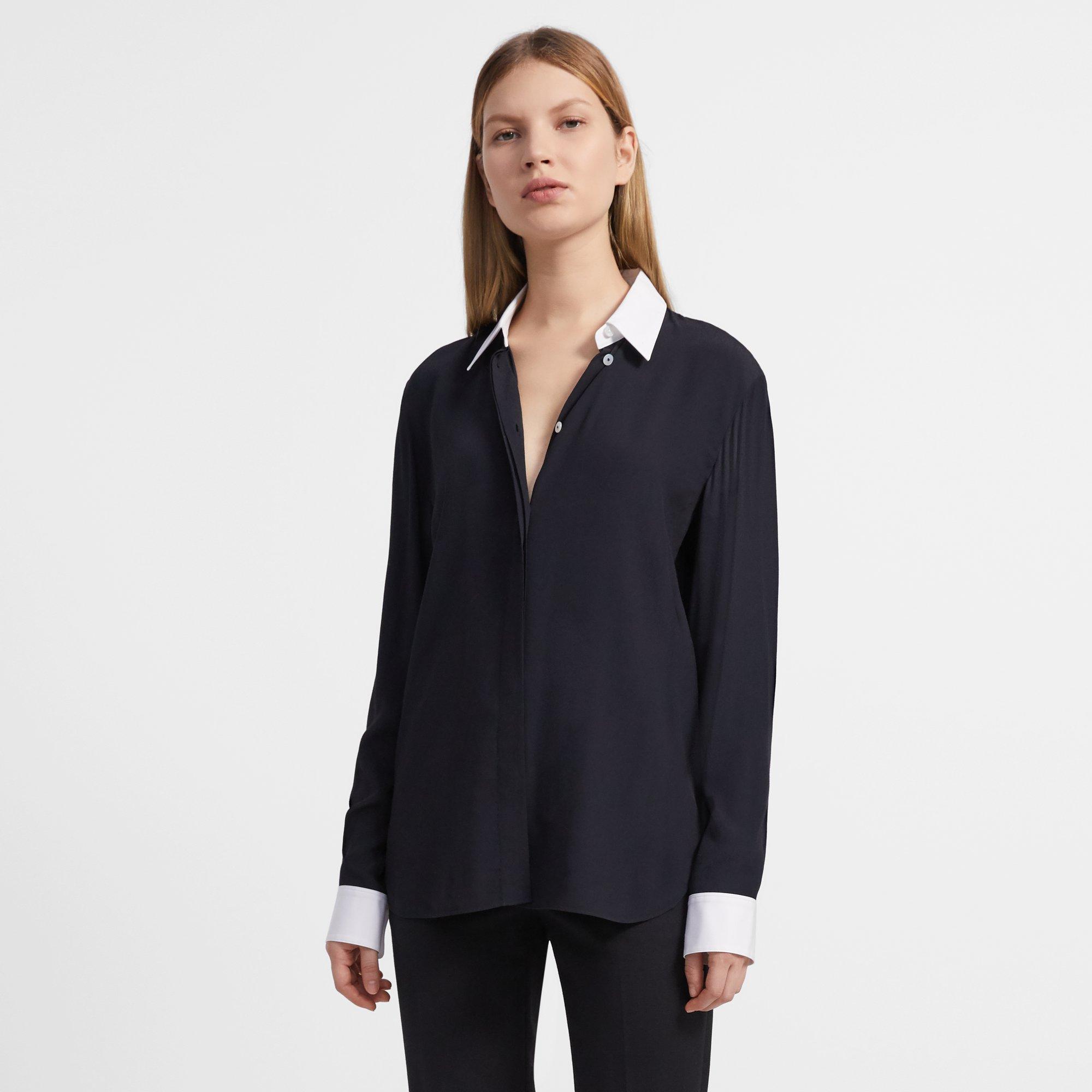 Contrast Straight Shirt in Viscose Crepe