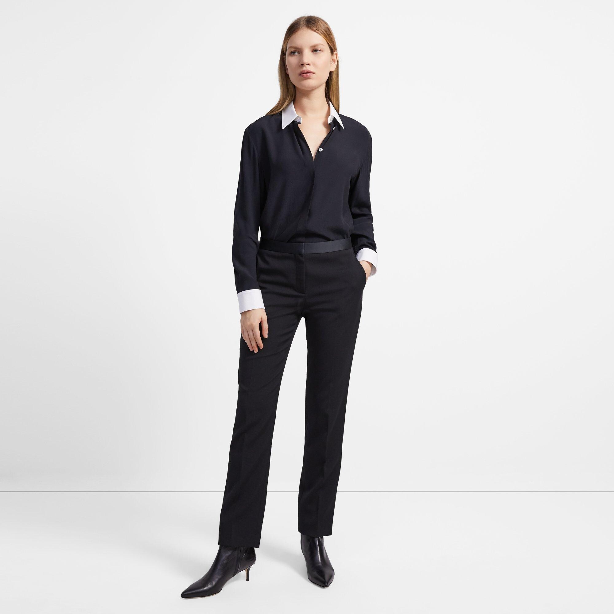 Contrast Straight Shirt in Viscose Crepe